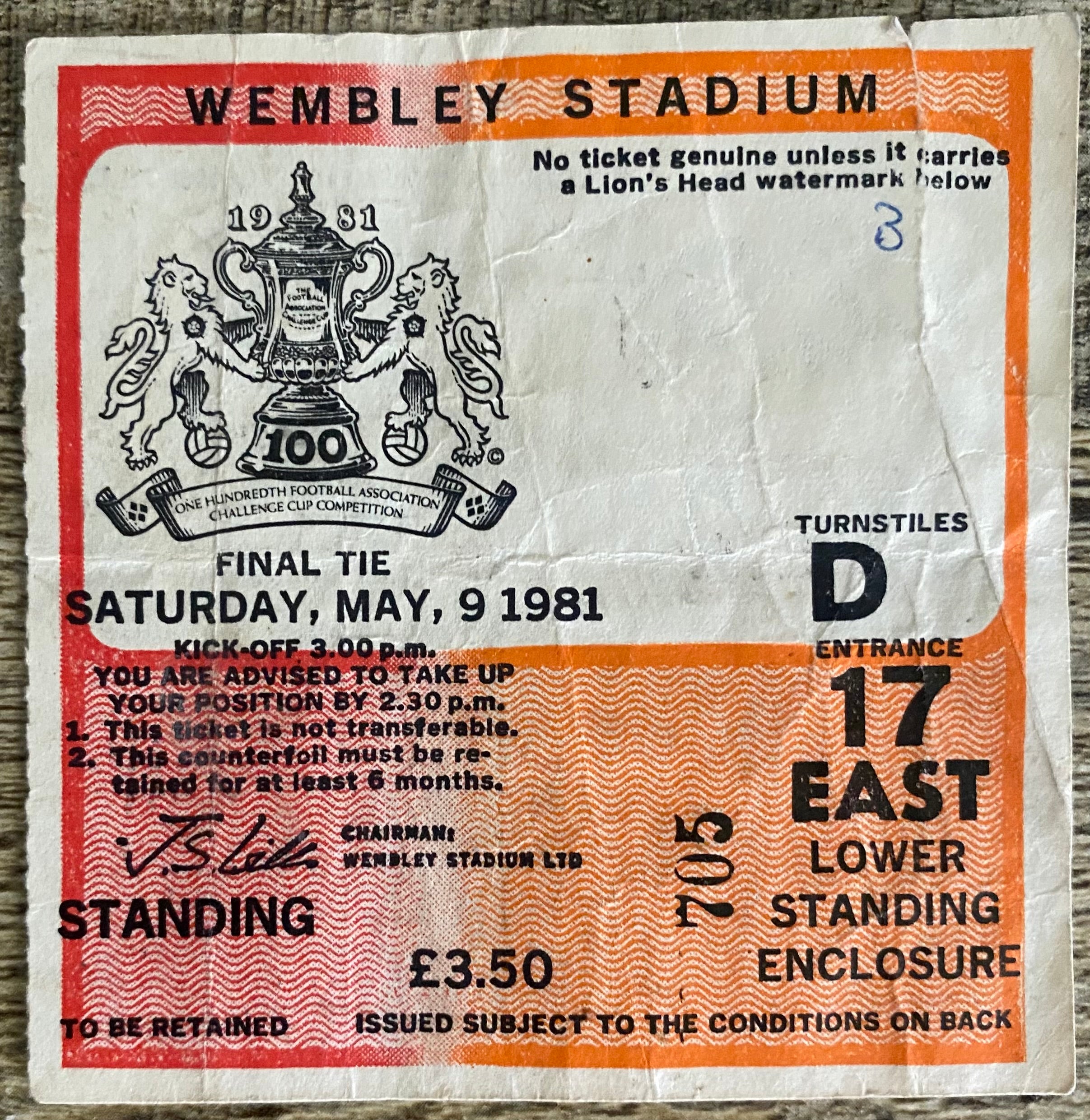 1981 ORIGINAL FA CUP FINAL TICKET TOTTENHAM HOTSPUR V MANCHESTER CITY