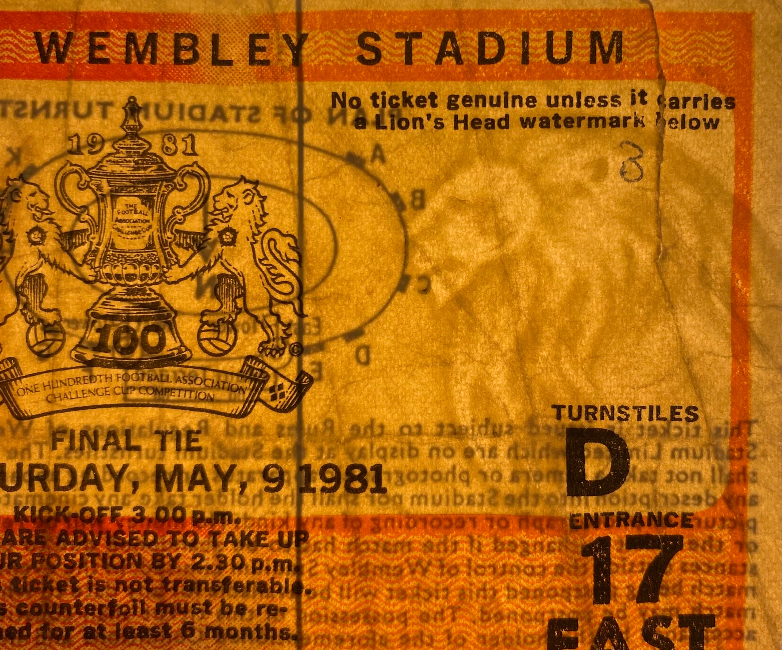 1981 ORIGINAL FA CUP FINAL TICKET TOTTENHAM HOTSPUR V MANCHESTER CITY