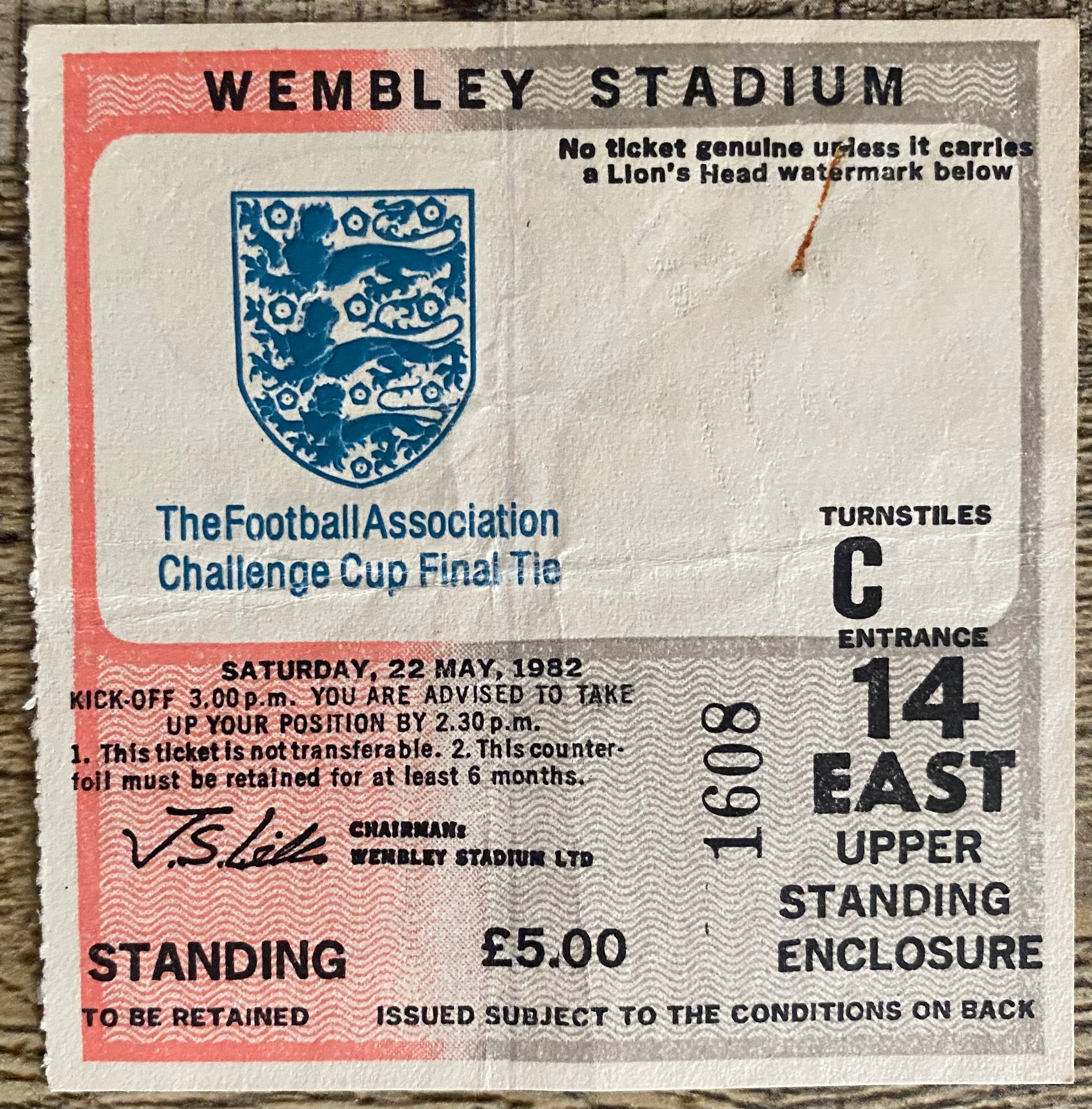 1982 ORIGINAL FA CUP FINAL TICKET TOTTENHAM HOTSPUR V QUEENS PARK RANGERS