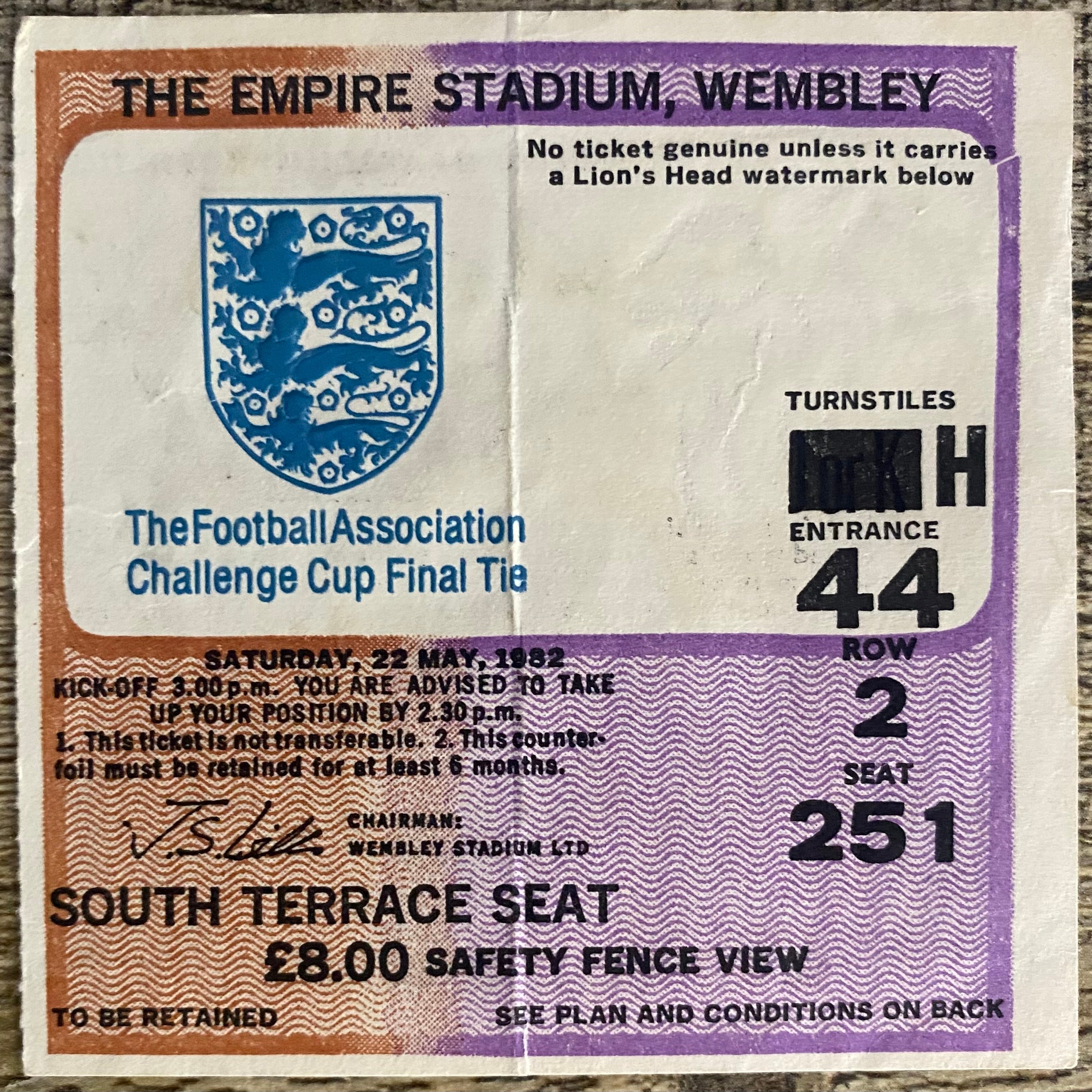 1982 ORIGINAL FA CUP FINAL TICKET TOTTENHAM HOTSPUR V QUEENS PARK RANGERS