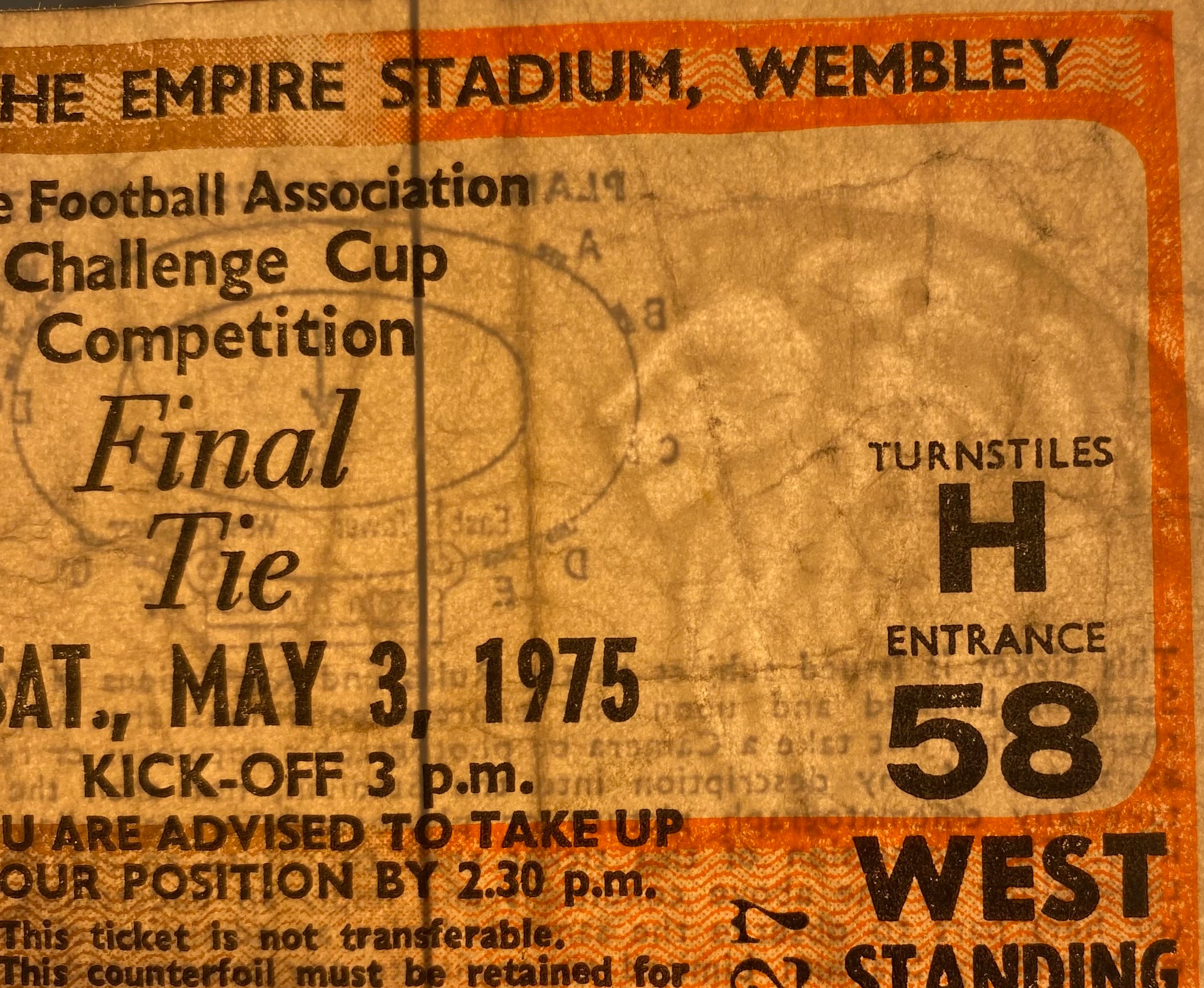 1975 ORIGINAL FA CUP FINAL TICKET WEST HAM UNITED V FULHAM