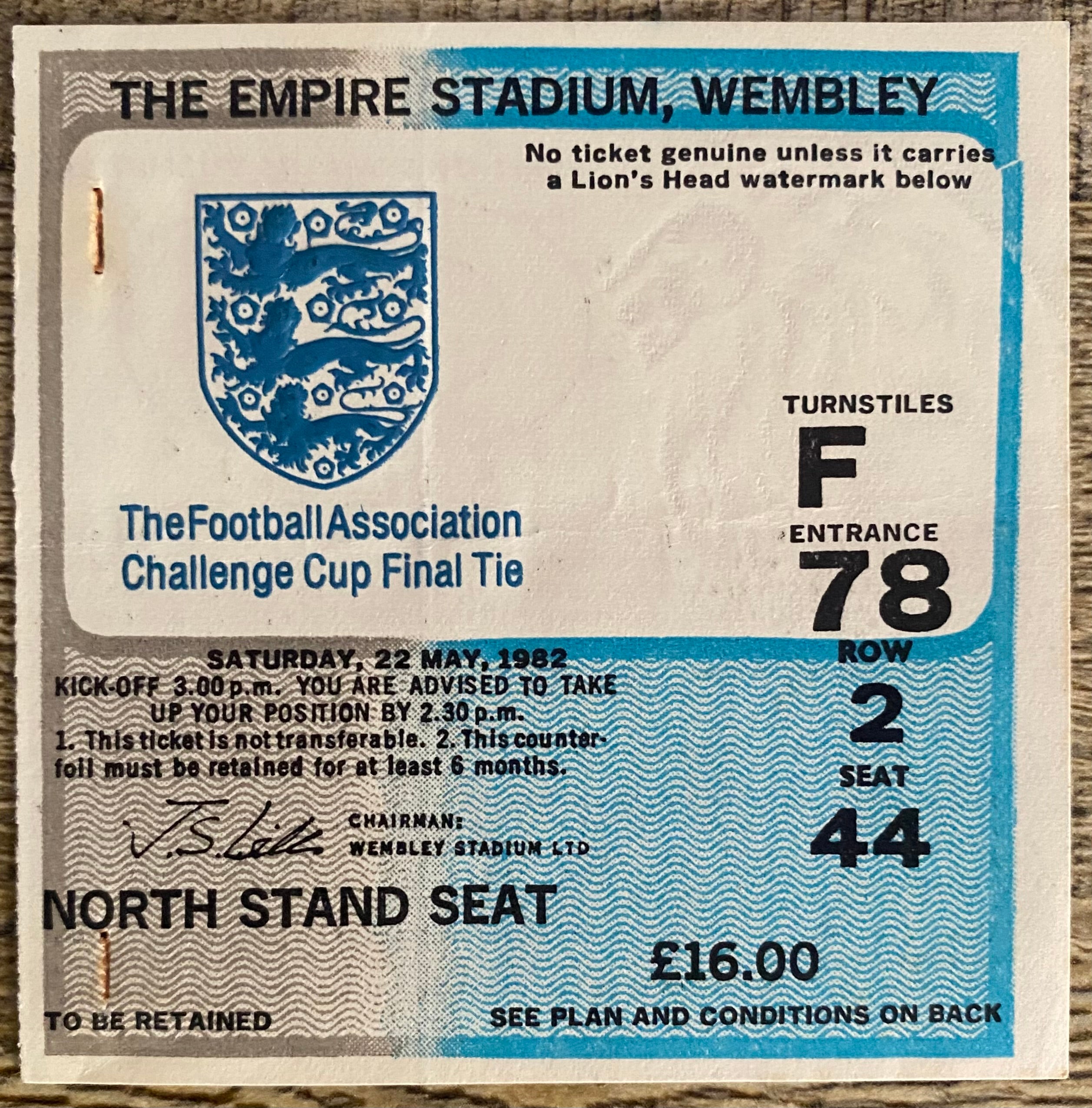 1982 ORIGINAL FA CUP FINAL TICKET TOTTENHAM HOTSPUR V QUEENS PARK RANGERS