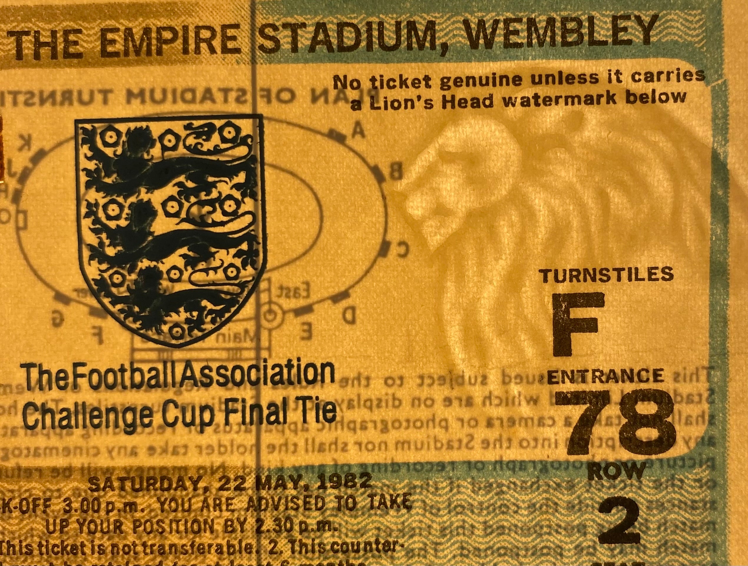 1982 ORIGINAL FA CUP FINAL TICKET TOTTENHAM HOTSPUR V QUEENS PARK RANGERS