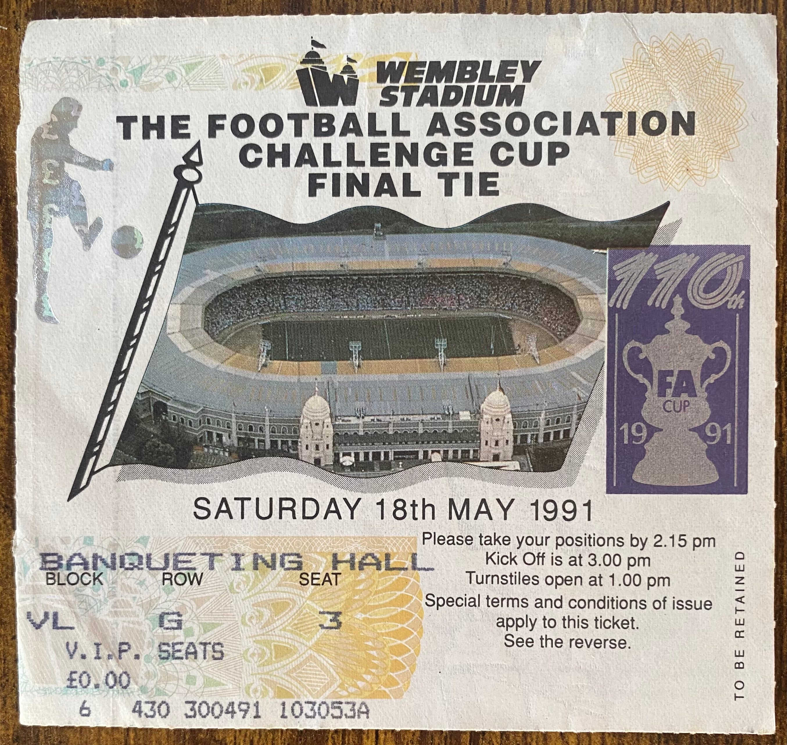 1991 ORIGINAL FA CUP FINAL TICKET TOTTENHAM HOTSPUR V NOTTINGHAM FOREST