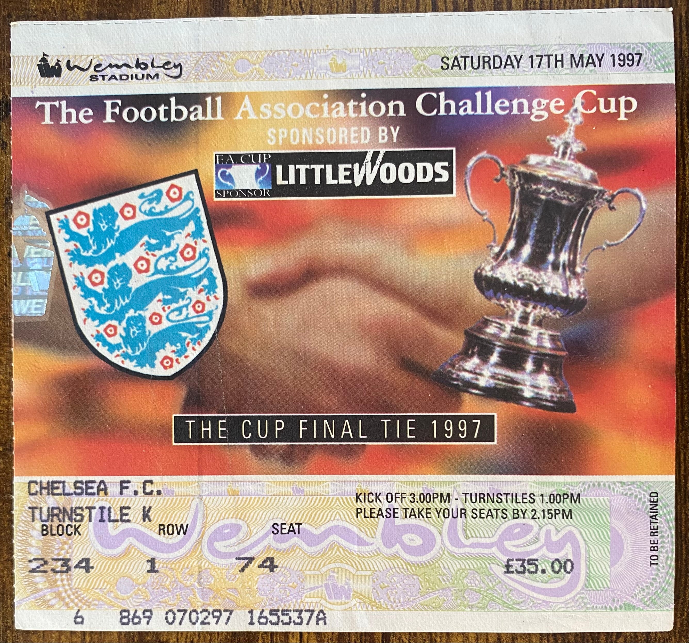 1997 ORIGINAL FA CUP FINAL TICKET MIDDLESBROUGH V CHELSEA