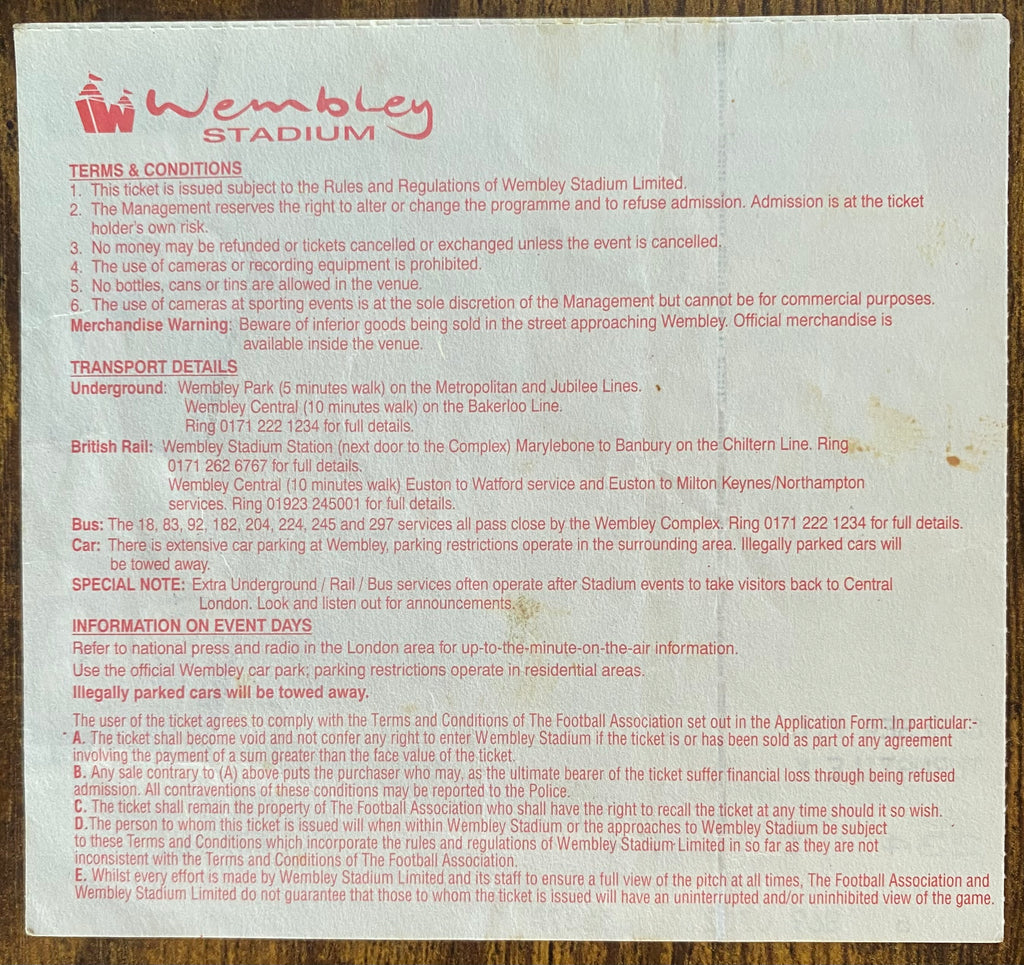 1997 ORIGINAL FA CUP FINAL TICKET MIDDLESBROUGH V CHELSEA