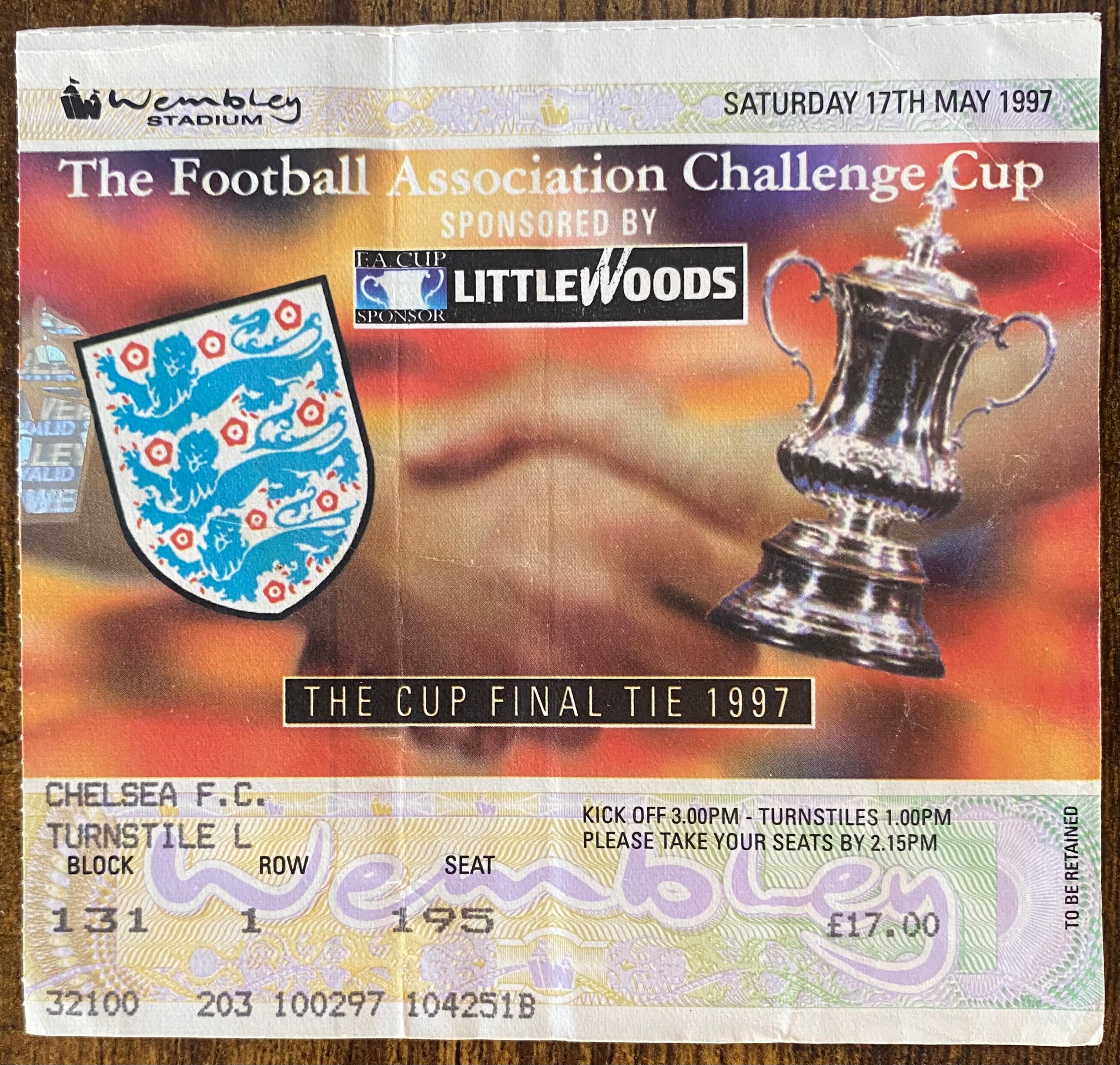 1997 ORIGINAL FA CUP FINAL TICKET MIDDLESBROUGH V CHELSEA