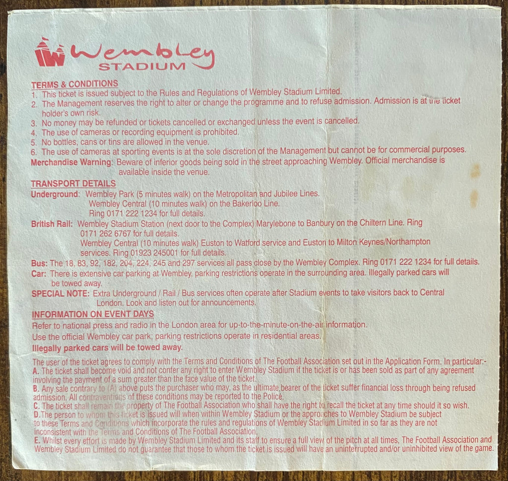 1997 ORIGINAL FA CUP FINAL TICKET MIDDLESBROUGH V CHELSEA