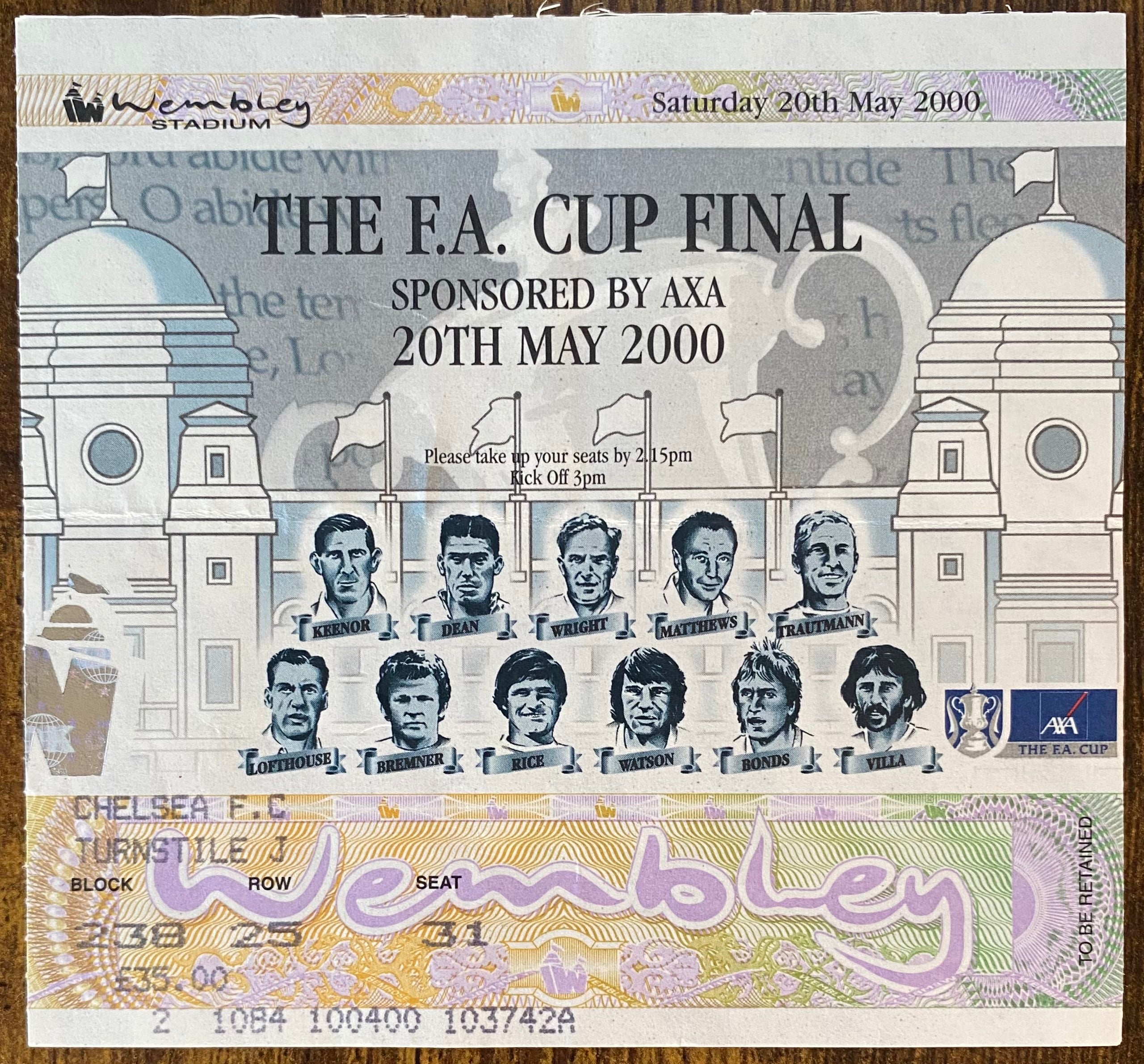 2000 ORIGINAL FA CUP FINAL TICKET ASTON VILLA V CHELSEA
