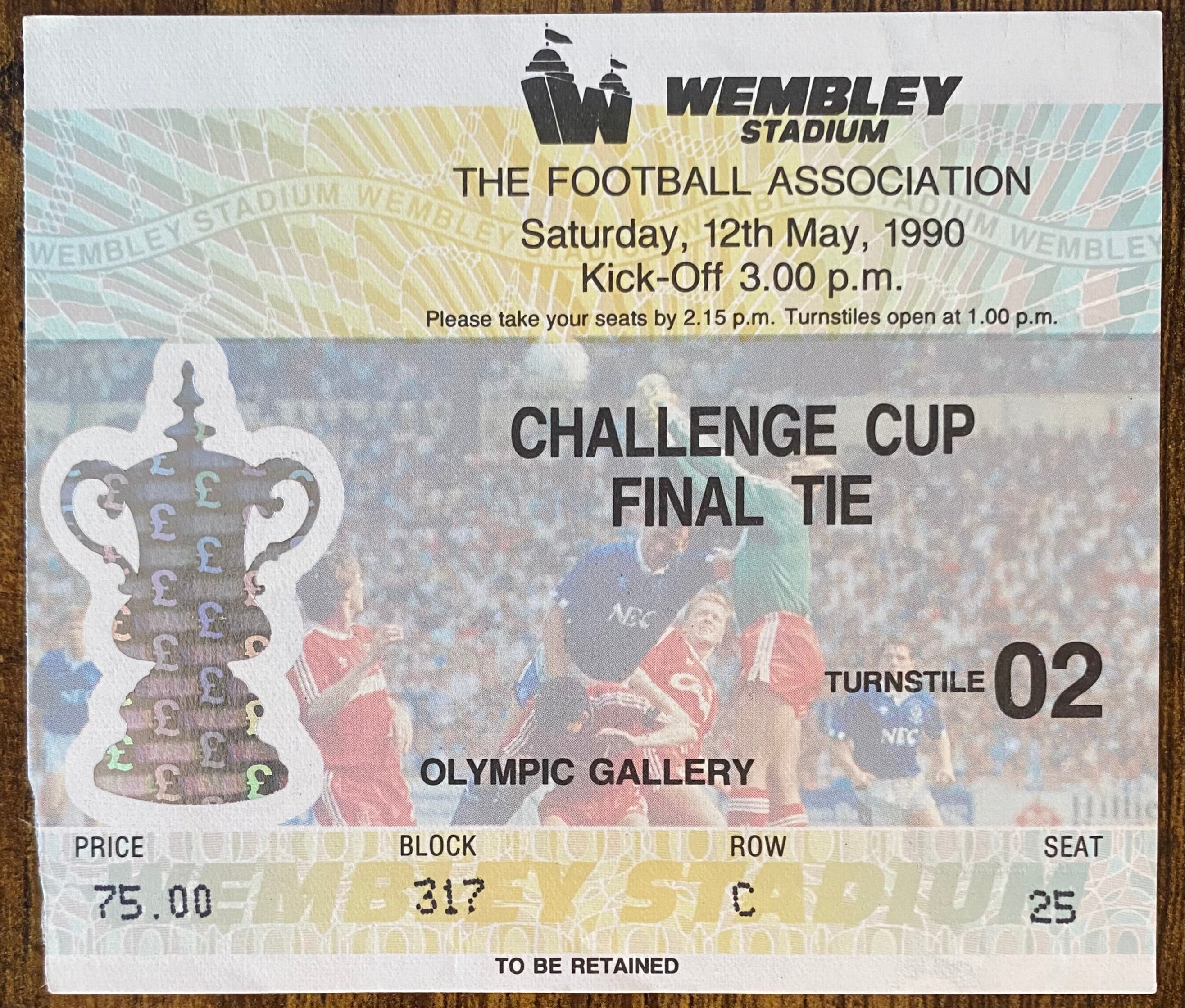1990 ORIGINAL FA CUP FINAL TICKET MANCHESTER UNITED V CRYSTAL PALACE