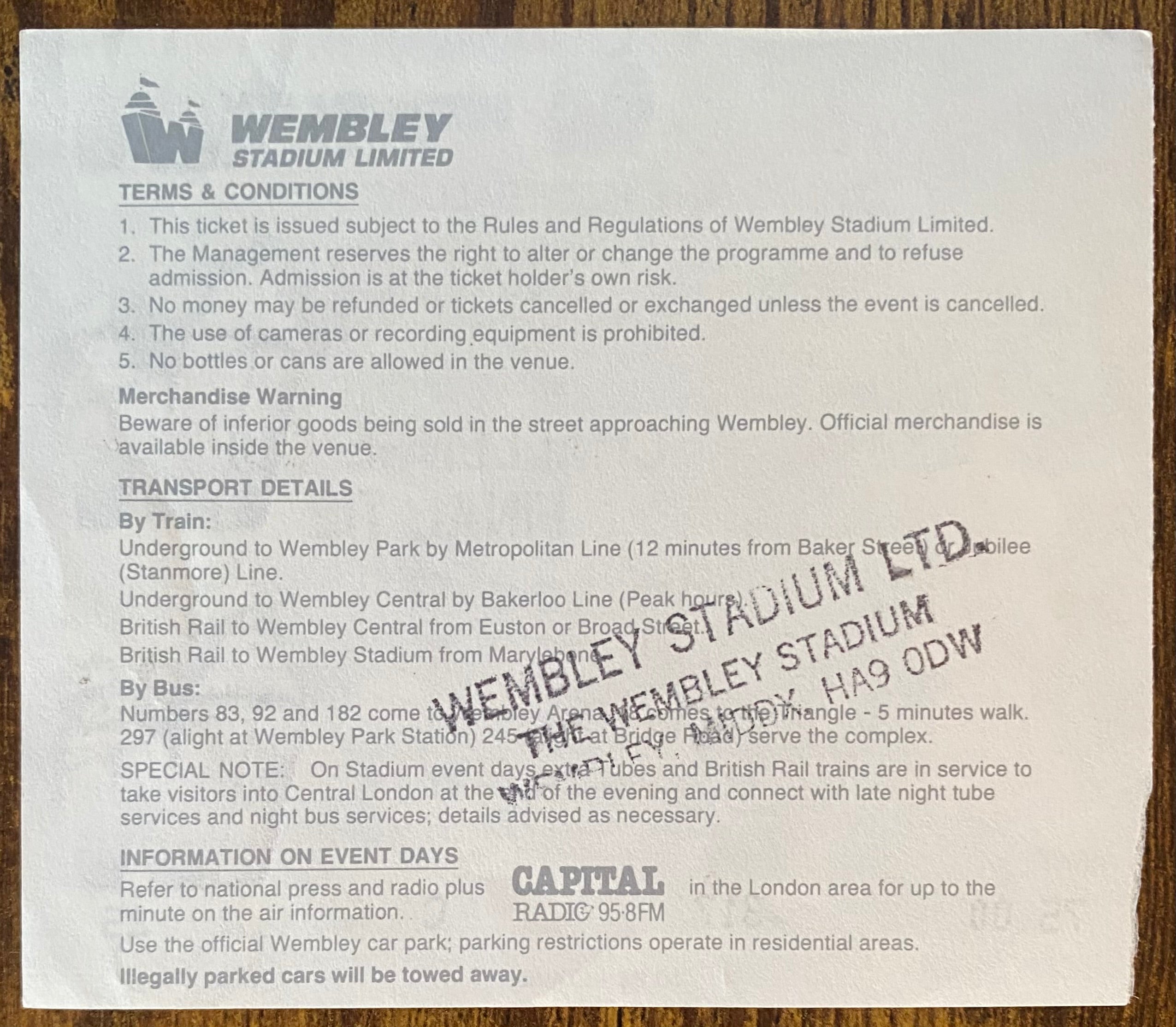 1990 ORIGINAL FA CUP FINAL TICKET MANCHESTER UNITED V CRYSTAL PALACE
