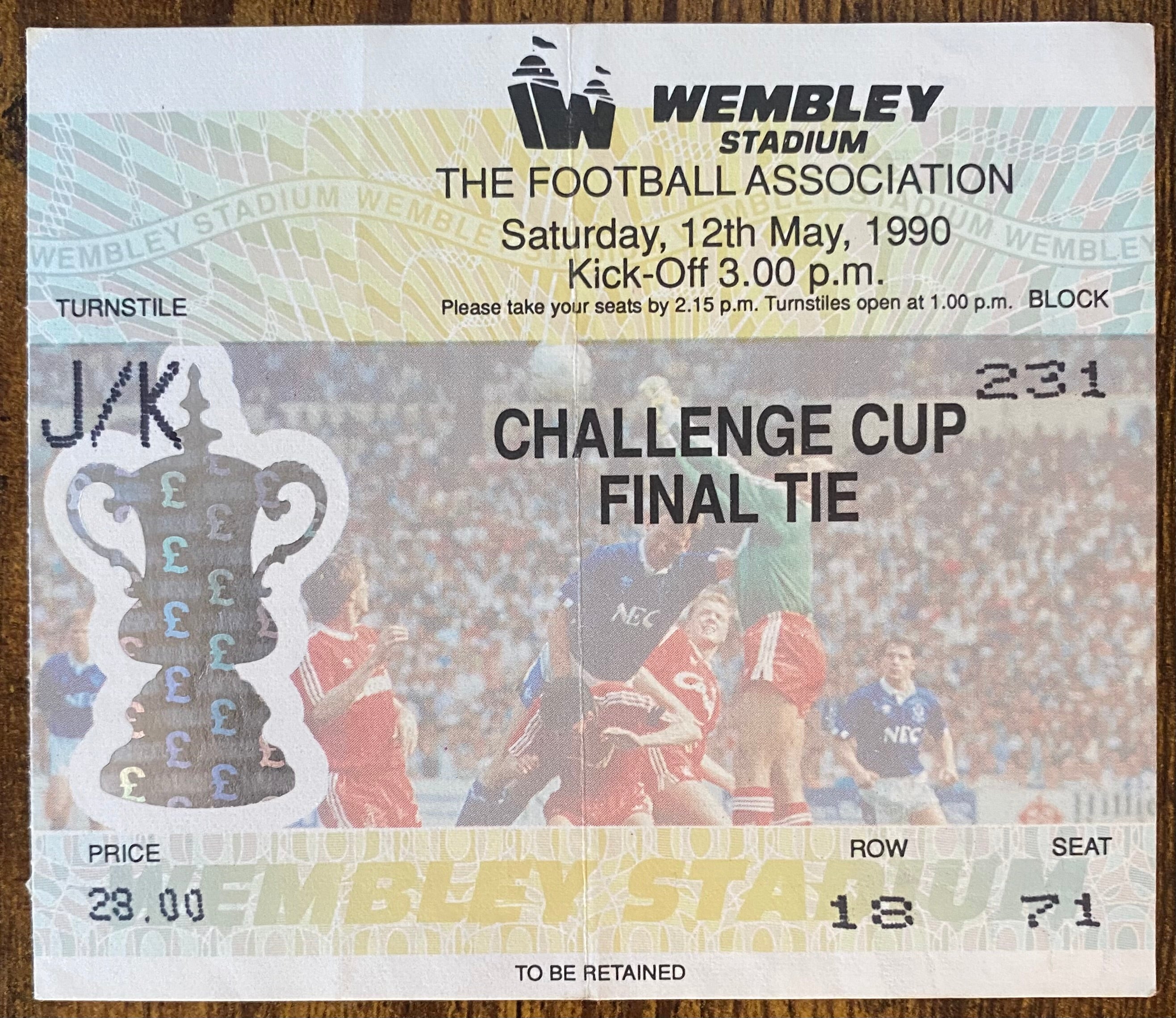 1990 ORIGINAL FA CUP FINAL TICKET MANCHESTER UNITED V CRYSTAL PALACE