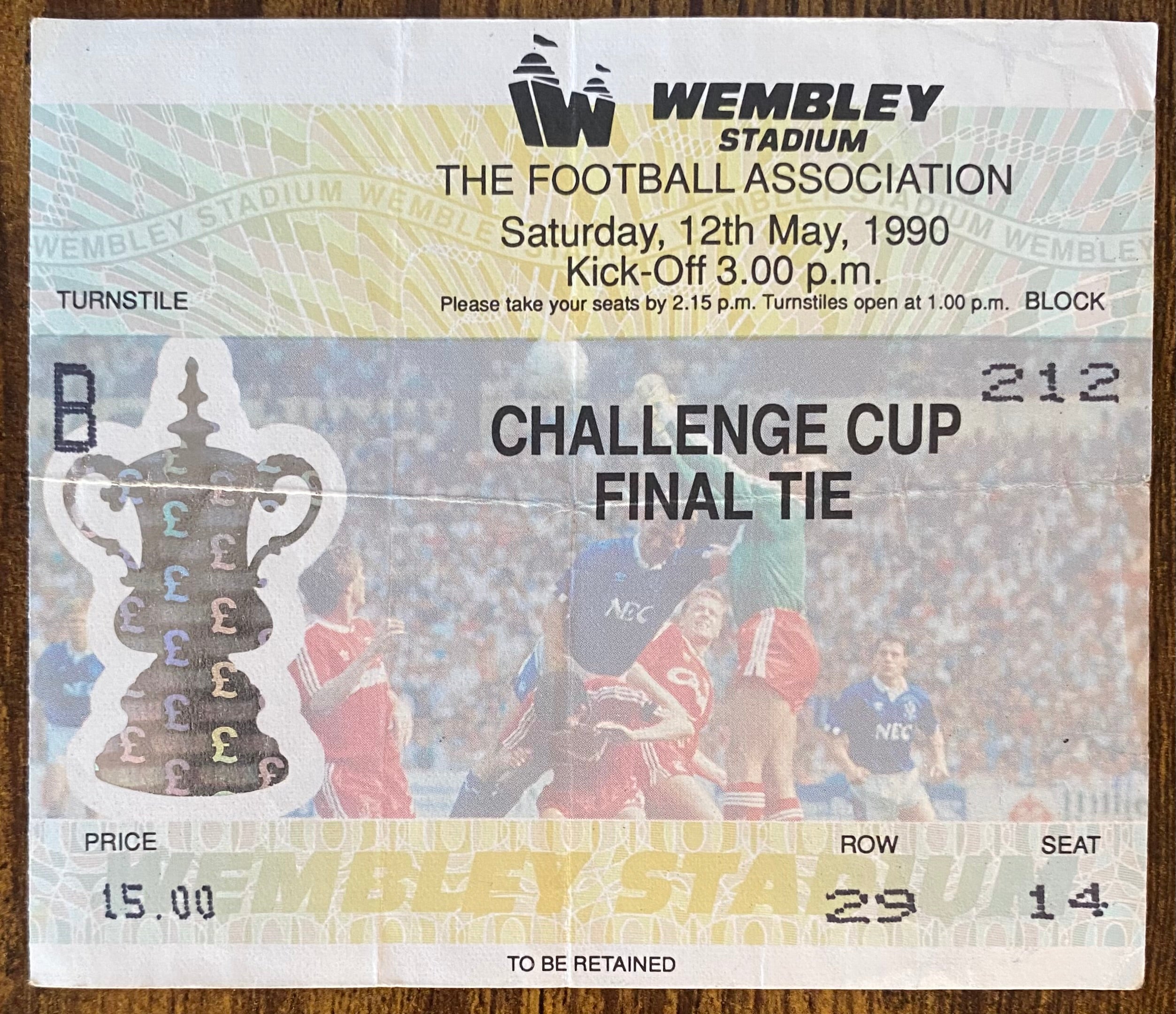 1990 ORIGINAL FA CUP FINAL TICKET MANCHESTER UNITED V CRYSTAL PALACE