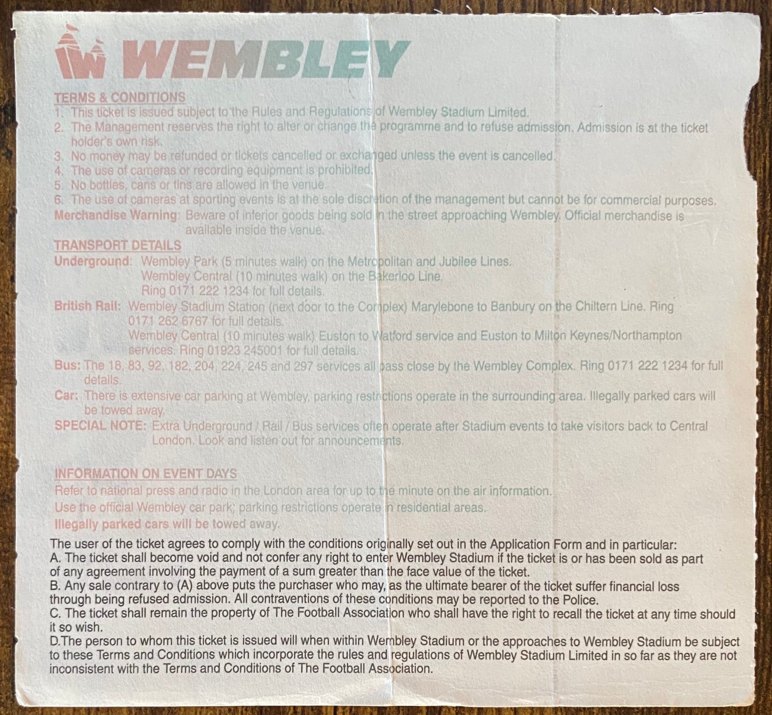 1995 ORIGINAL FA CUP FINAL TICKET MANCHESTER UNITED V EVERTON