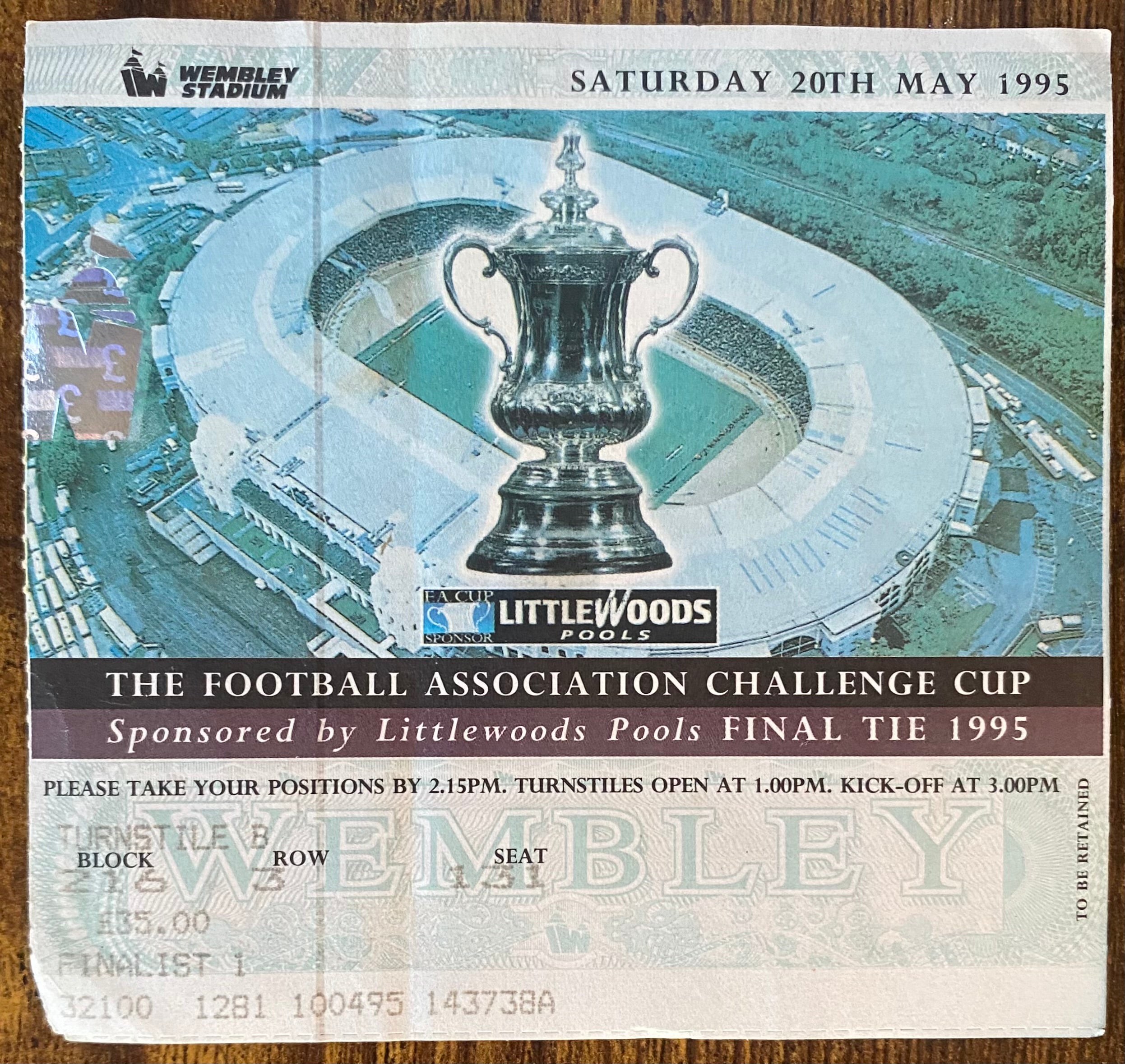 1995 ORIGINAL FA CUP FINAL TICKET MANCHESTER UNITED V EVERTON