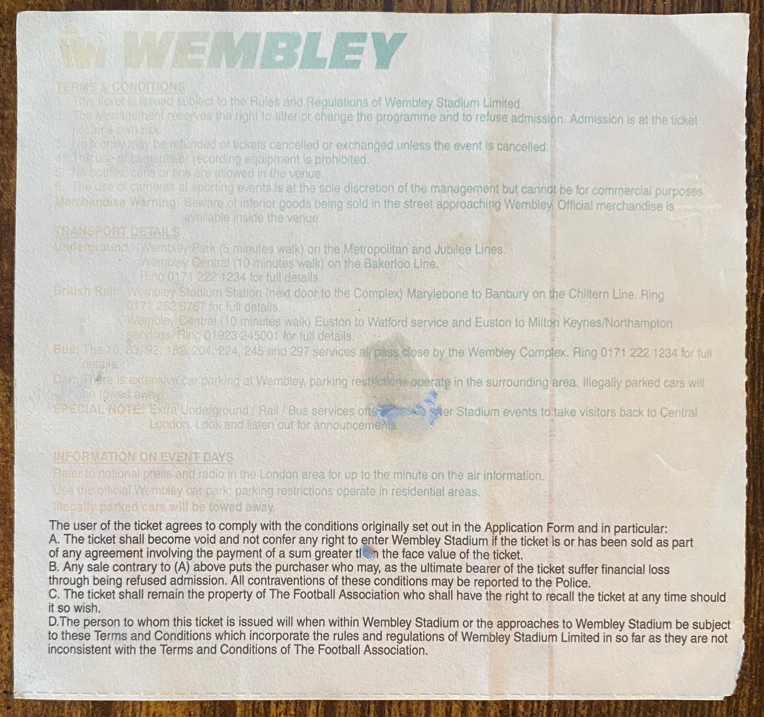1995 ORIGINAL FA CUP FINAL TICKET MANCHESTER UNITED V EVERTON