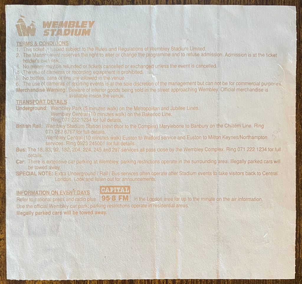 1993 ORIGINAL FA CUP FINAL TICKET ARSENAL V SHEFFIELD WEDNESDAY