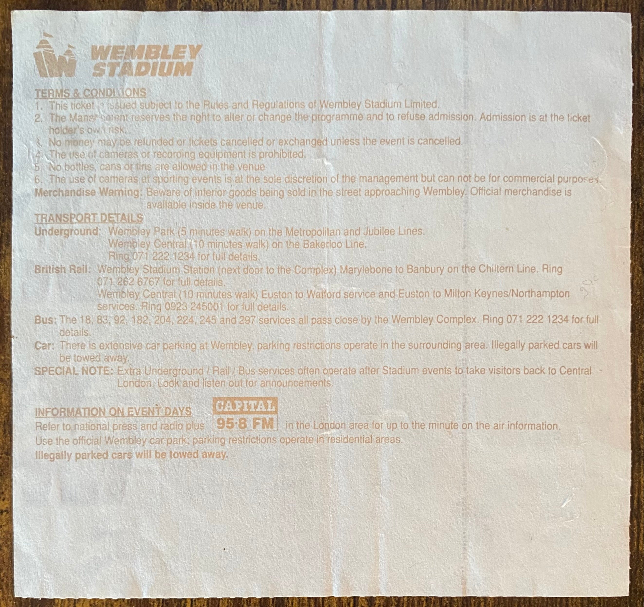 1993 ORIGINAL FA CUP FINAL TICKET ARSENAL V SHEFFIELD WEDNESDAY