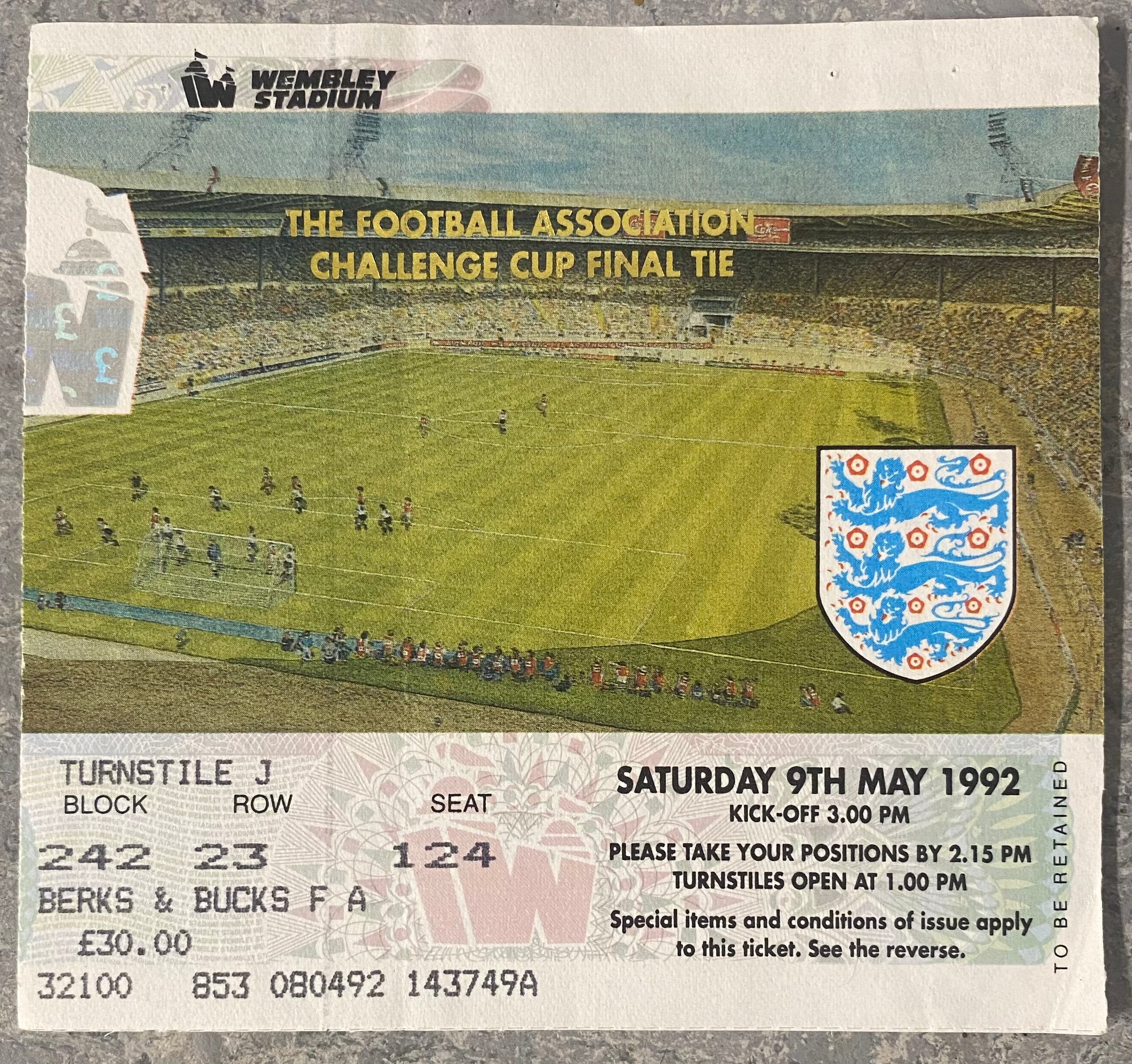 1992 ORIGINAL FA CUP FINAL TICKET LIVERPOOL V SUNDERLAND