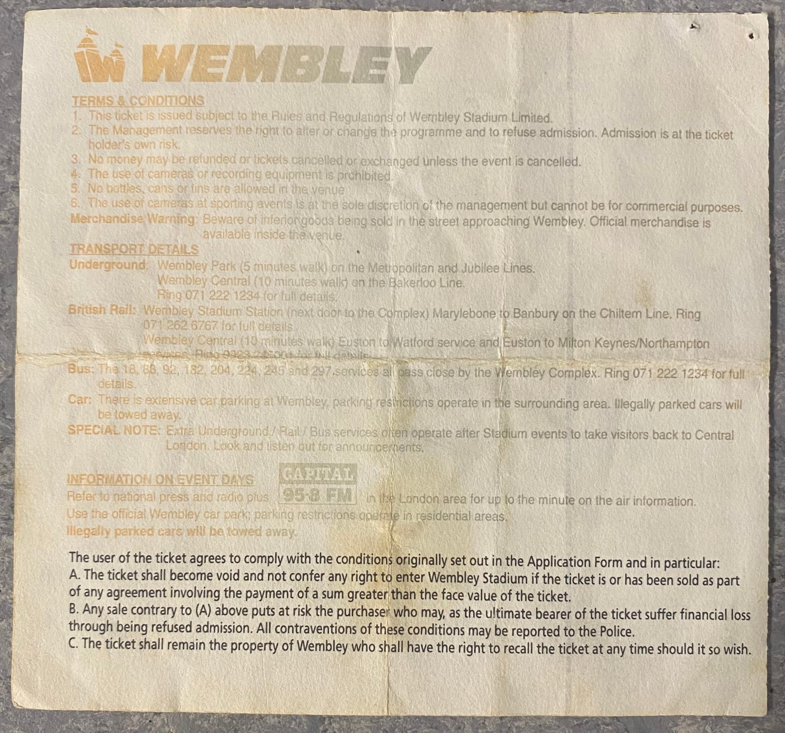1994 ORIGINAL FA CUP FINAL TICKET CHELSEA V MANCHESTER UNITED