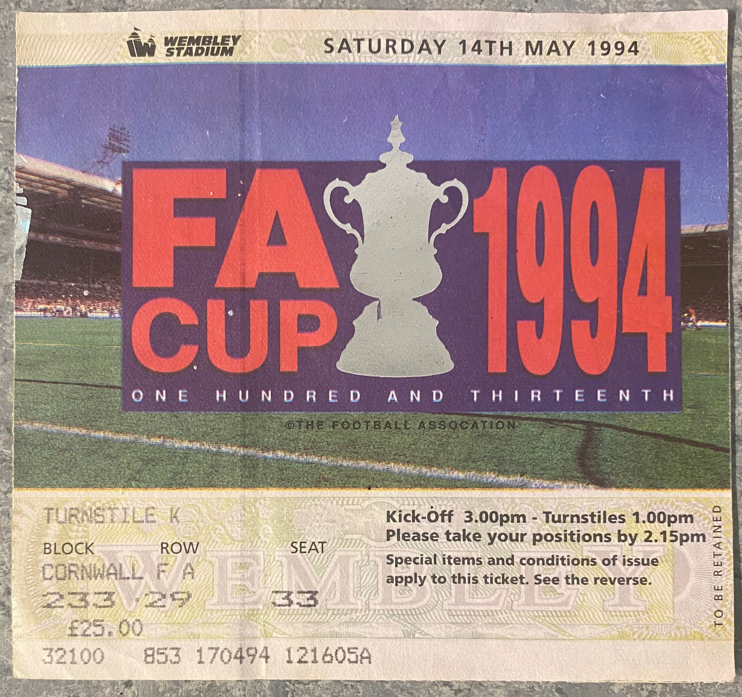 1994 ORIGINAL FA CUP FINAL TICKET CHELSEA V MANCHESTER UNITED