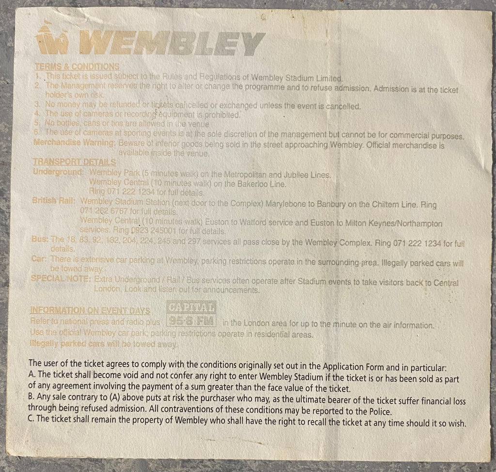 1994 ORIGINAL FA CUP FINAL TICKET CHELSEA V MANCHESTER UNITED