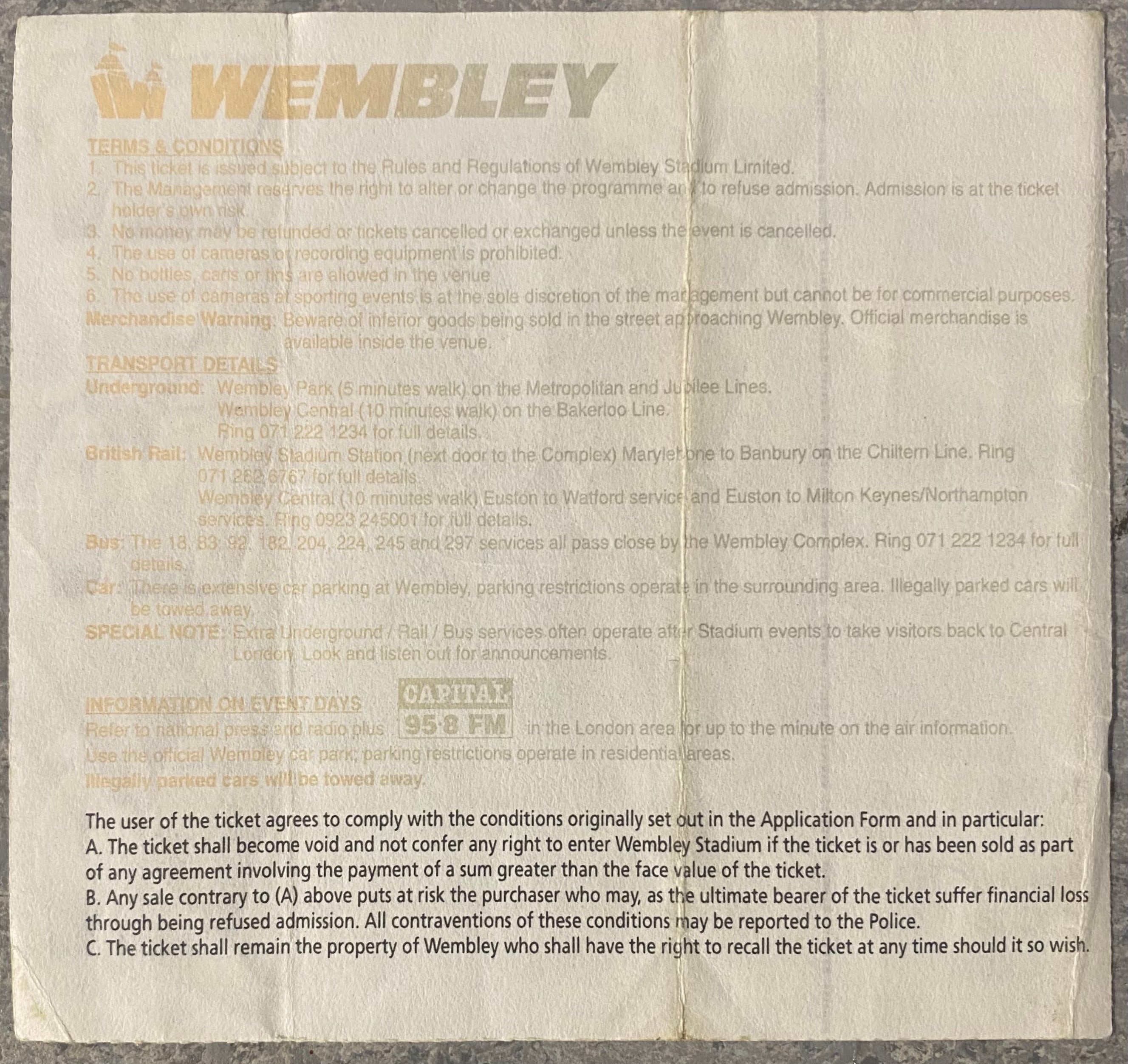 1994 ORIGINAL FA CUP FINAL TICKET CHELSEA V MANCHESTER UNITED