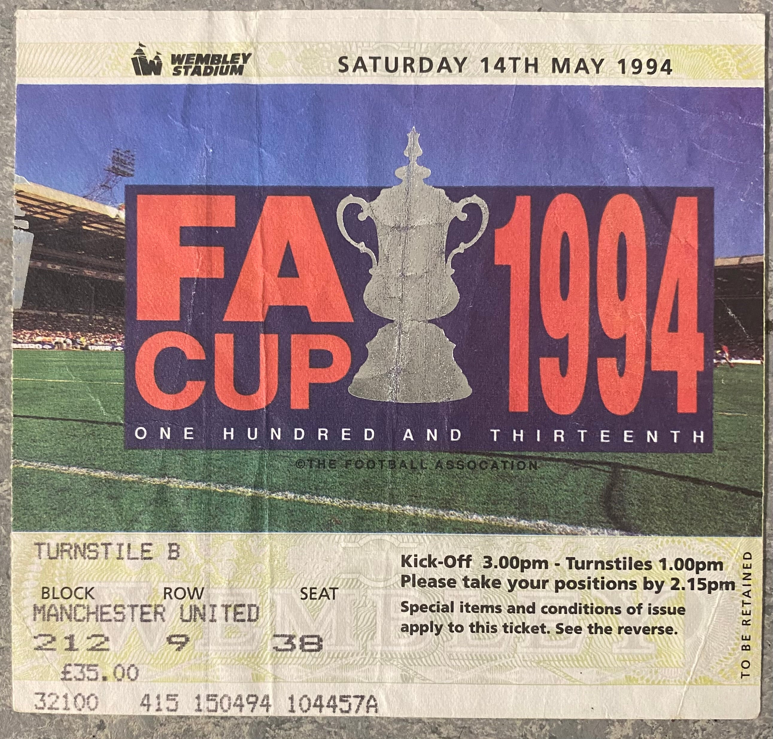 1994 ORIGINAL FA CUP FINAL TICKET CHELSEA V MANCHESTER UNITED