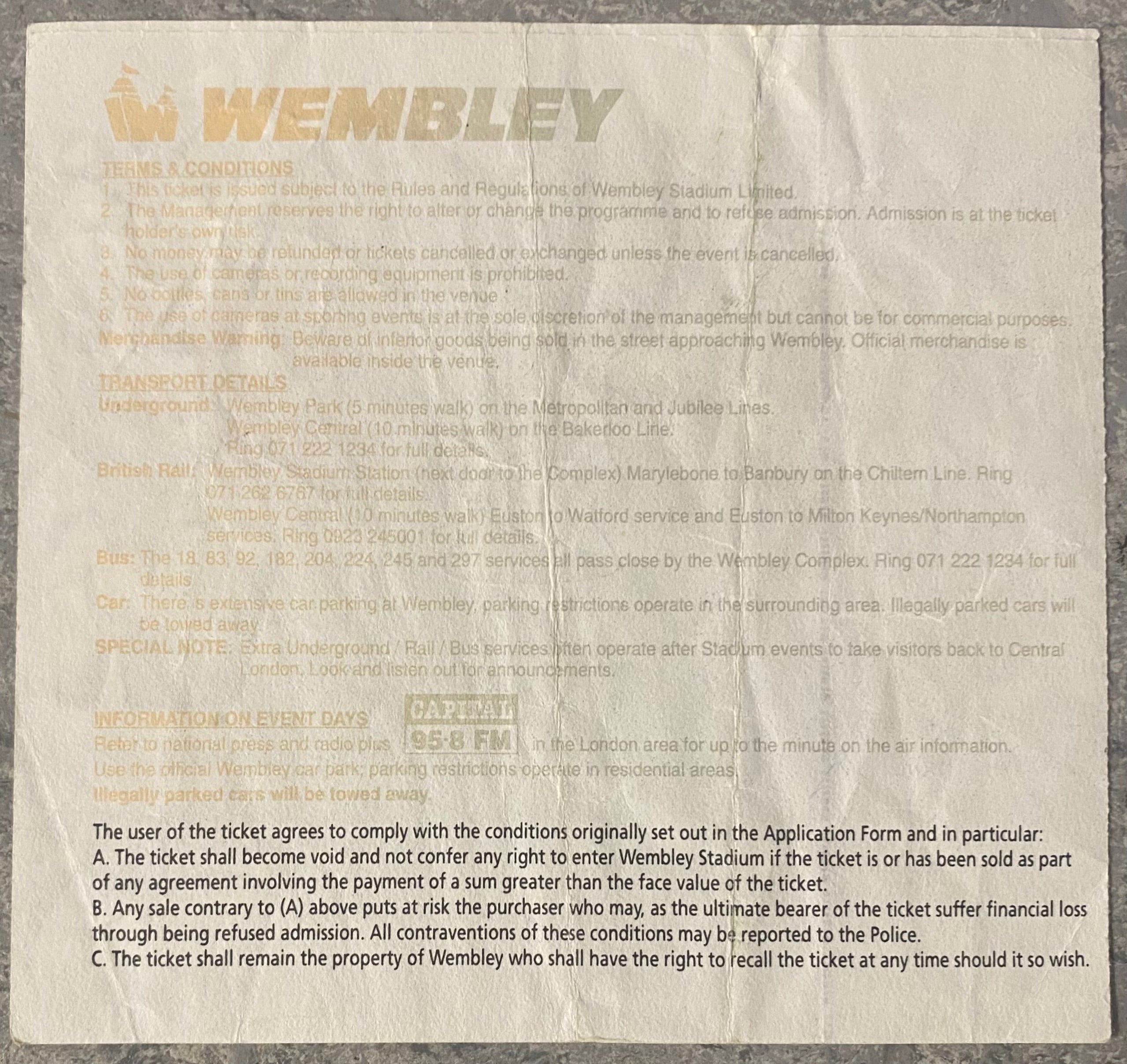1994 ORIGINAL FA CUP FINAL TICKET CHELSEA V MANCHESTER UNITED