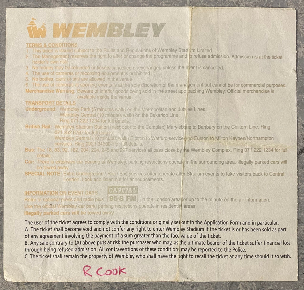 1994 ORIGINAL FA CUP FINAL TICKET CHELSEA V MANCHESTER UNITED
