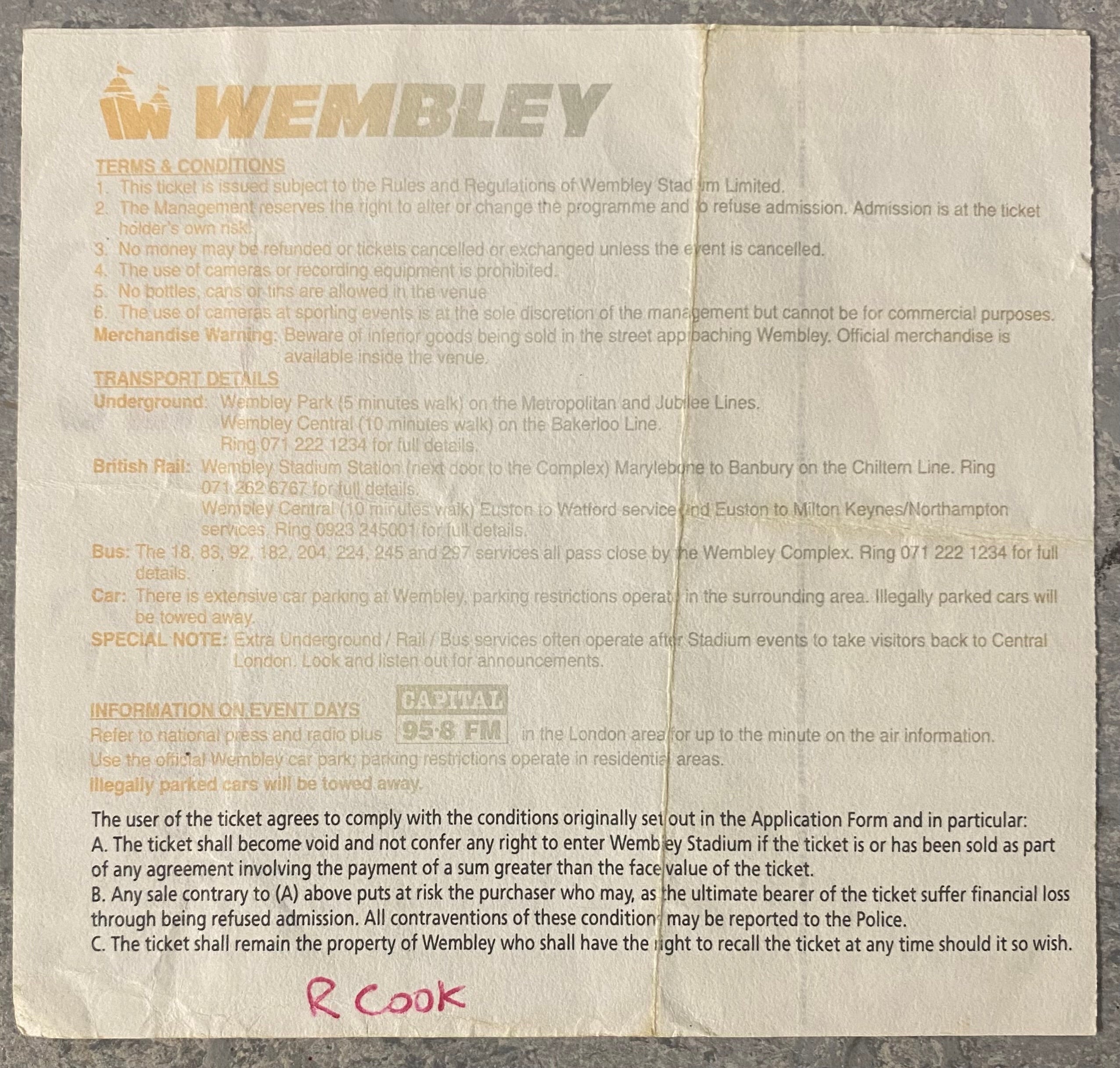 1994 ORIGINAL FA CUP FINAL TICKET CHELSEA V MANCHESTER UNITED