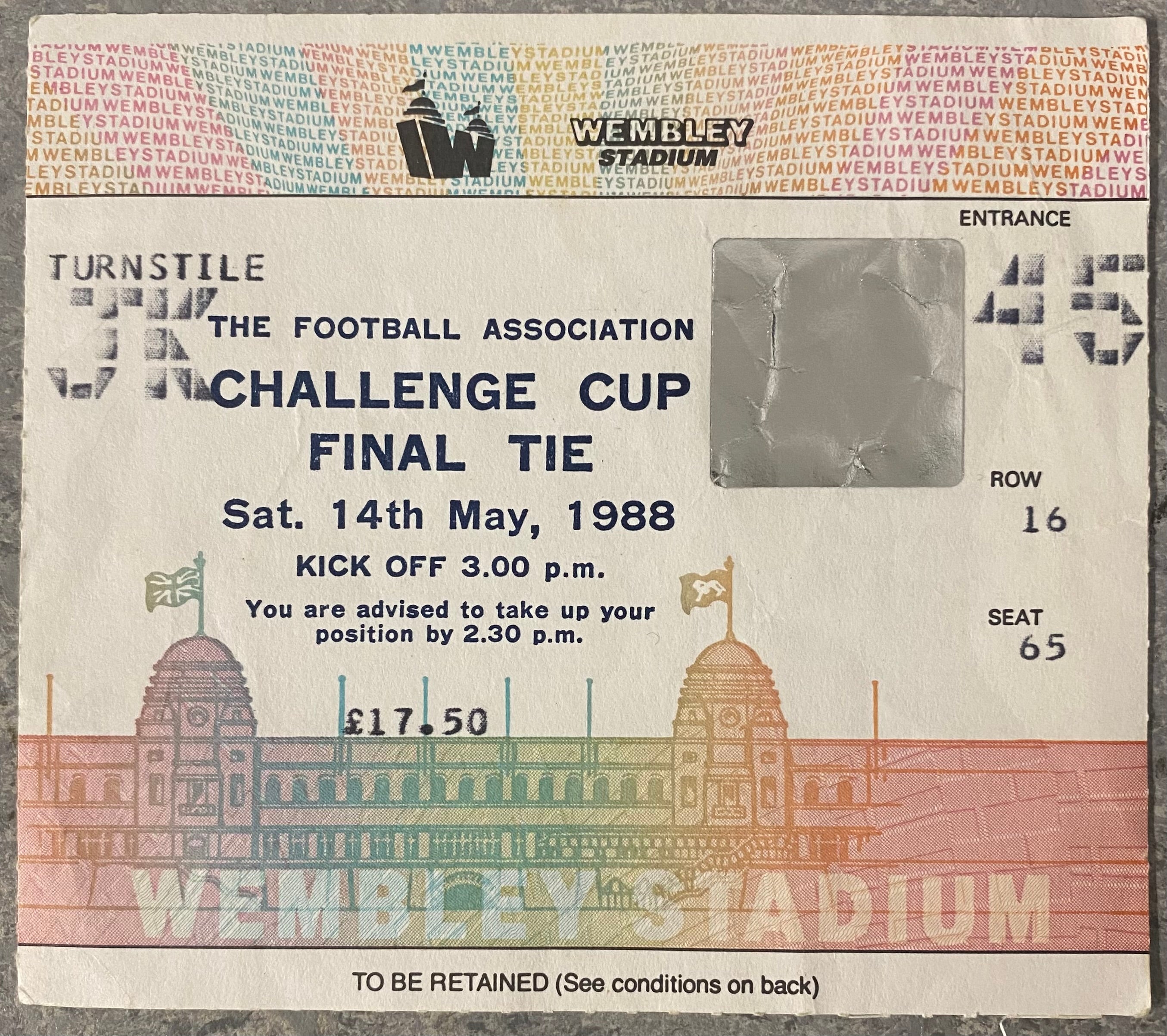 1988 ORIGINAL FA CUP FINAL TICKET WIMBLEDON V LIVERPOOL