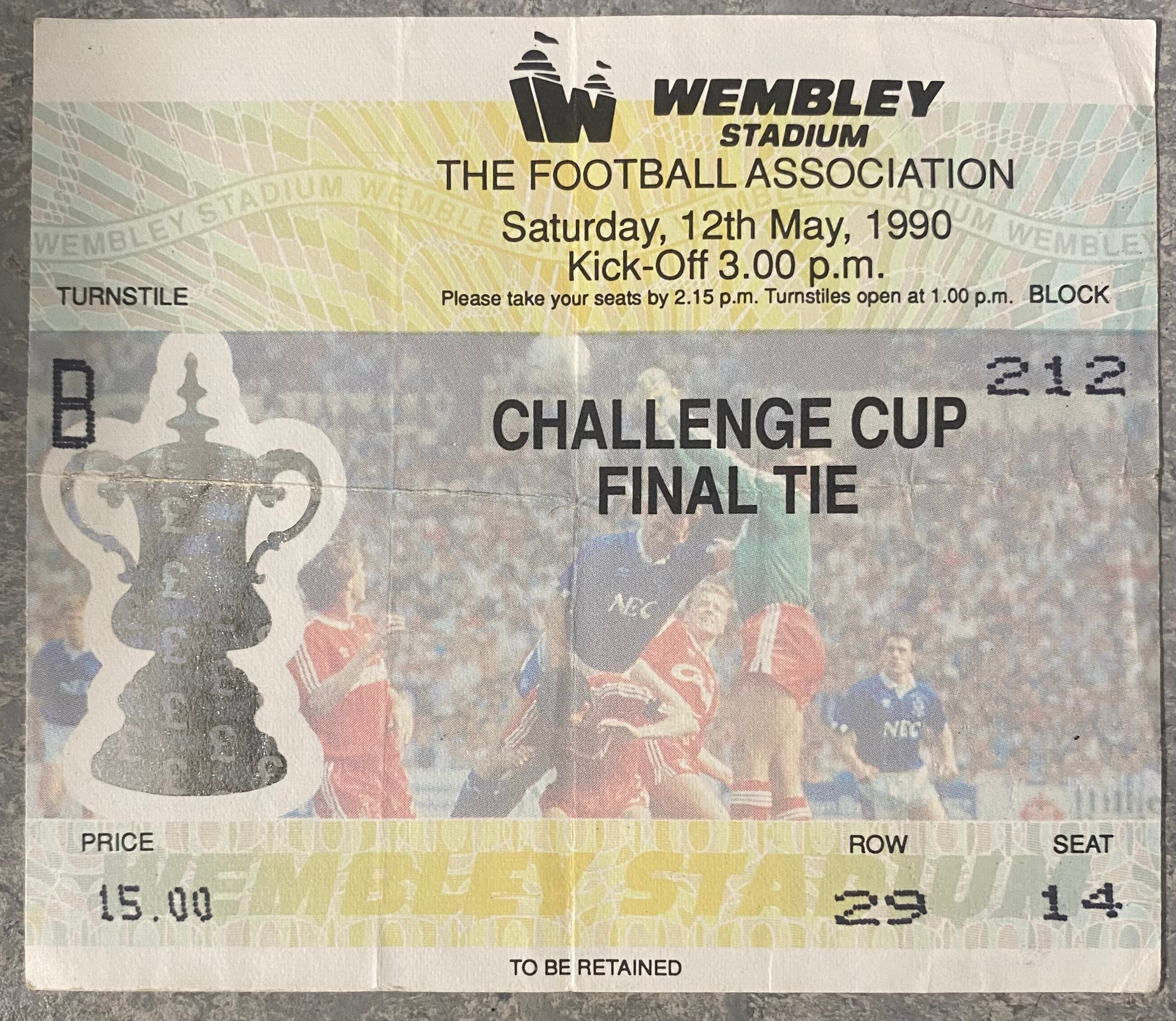 1990 ORIGINAL FA CUP FINAL TICKET MANCHESTER UNITED V CRYSTAL PALACE