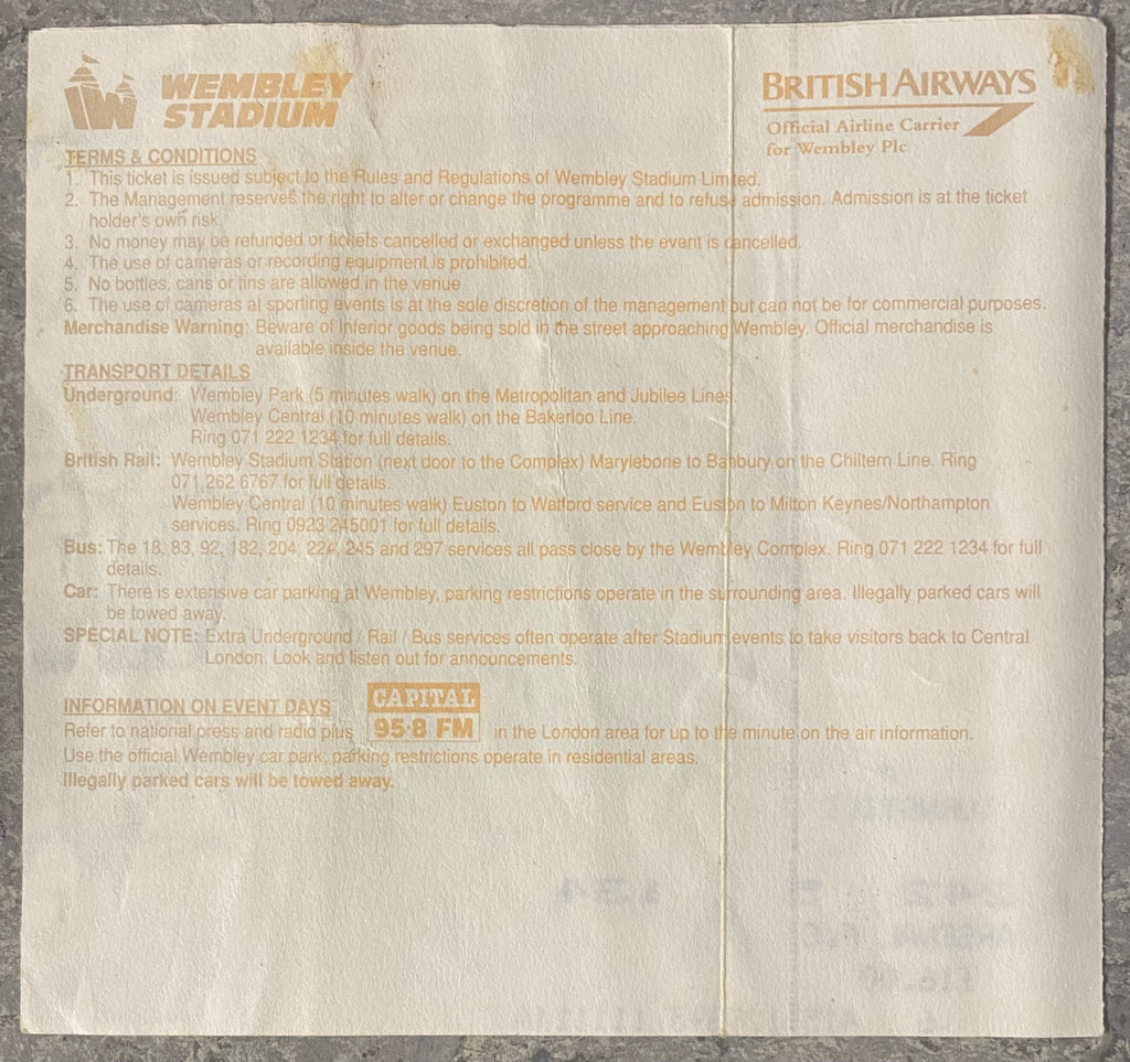 1993 ORIGINAL FA CUP SEMI FINAL TICKET ARSENAL V TOTTENHAM HOTSPUR @ WEMBLEY