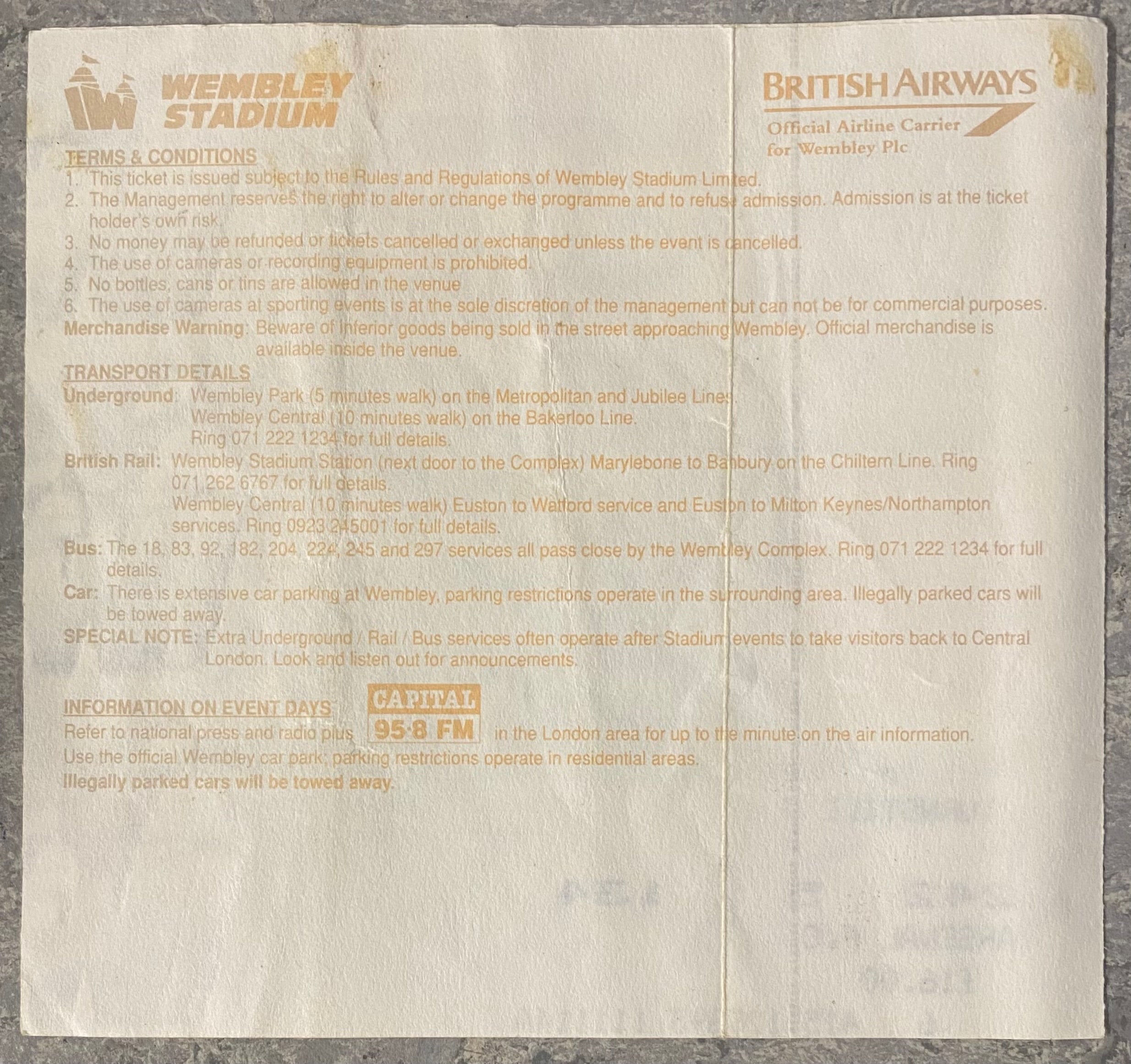 1993 ORIGINAL FA CUP SEMI FINAL TICKET ARSENAL V TOTTENHAM HOTSPUR @ WEMBLEY