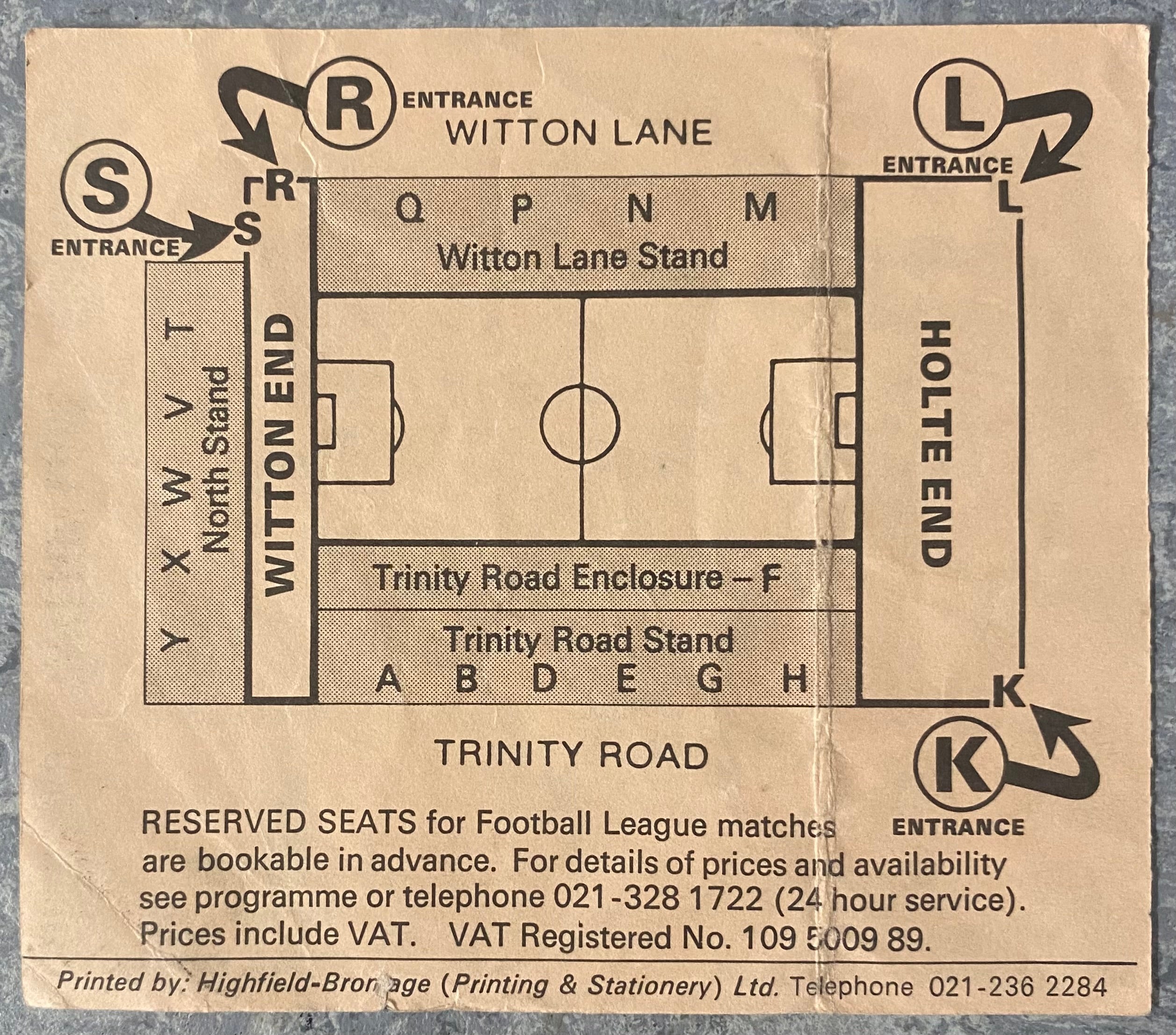 1987 ORIGINAL FA CUP SEMI FINAL TICKET WATFORD V TOTTENHAM HOTSPUR @ VILLA PARK