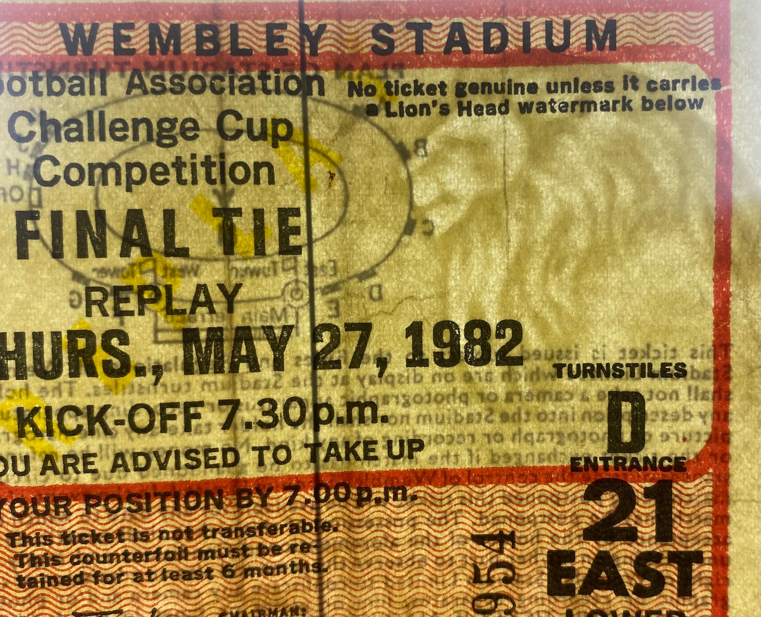 1982 ORIGINAL FA CUP FINAL REPLAY TICKET TOTTENHAM HOTSPUR V QUEENS PARK RANGERS