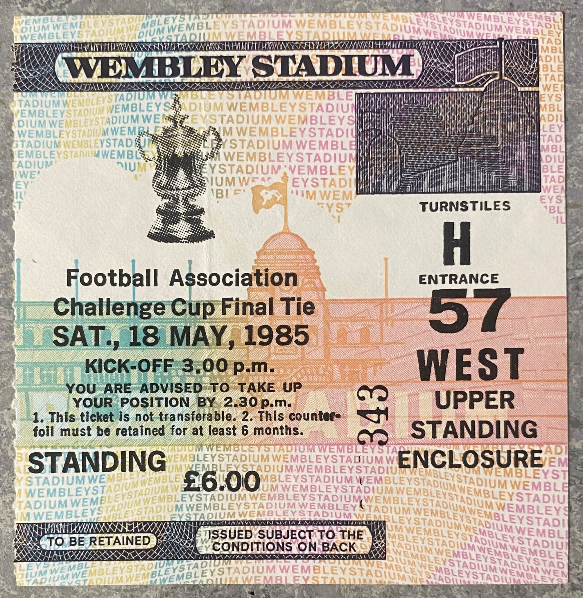 1985 ORIGINAL FA CUP FINAL TICKET EVERTON V MANCHESTER UNITED