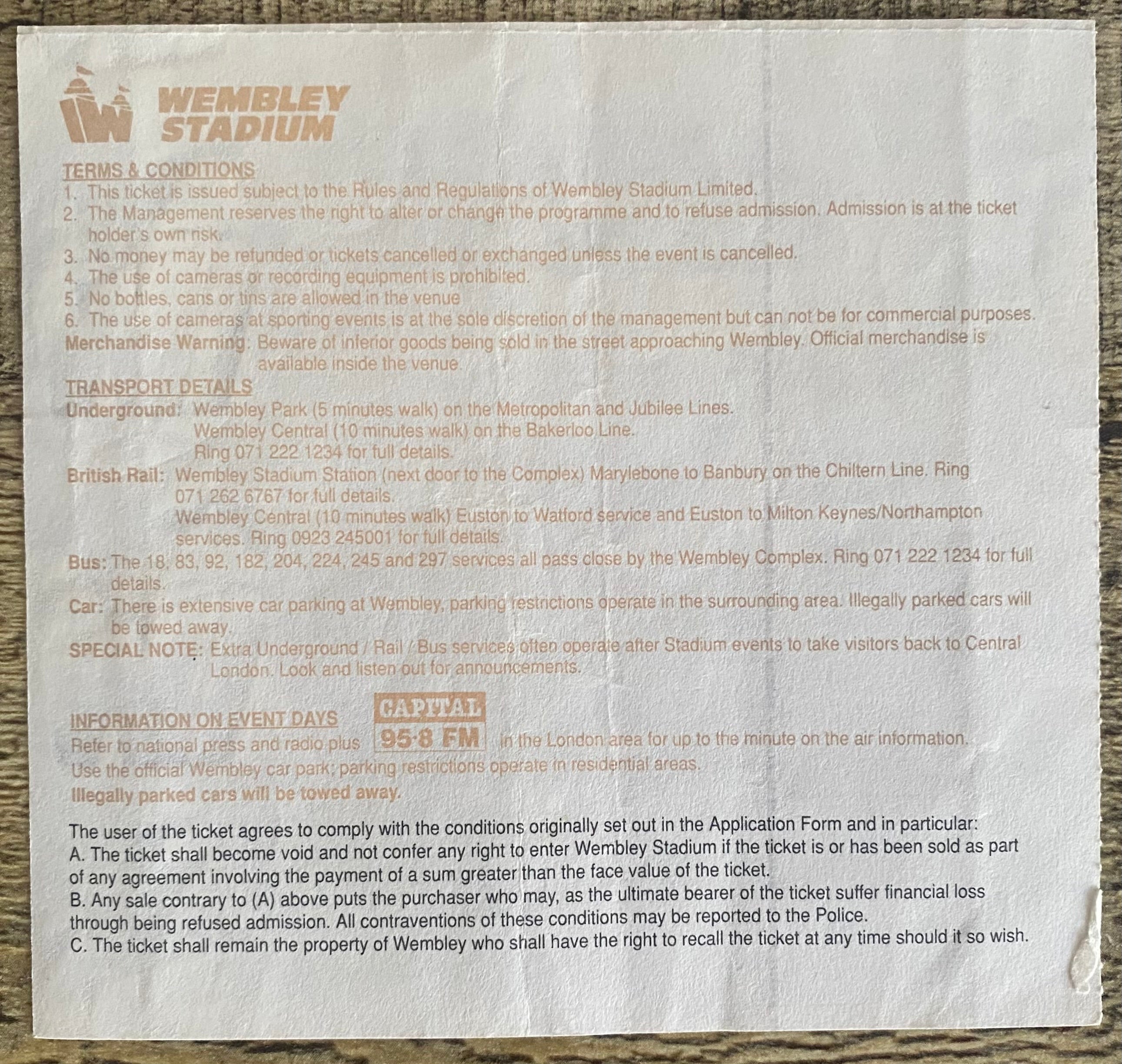 1993 ORIGINAL FA CUP FINAL TICKET ARSENAL V SHEFFIELD WEDNESDAY