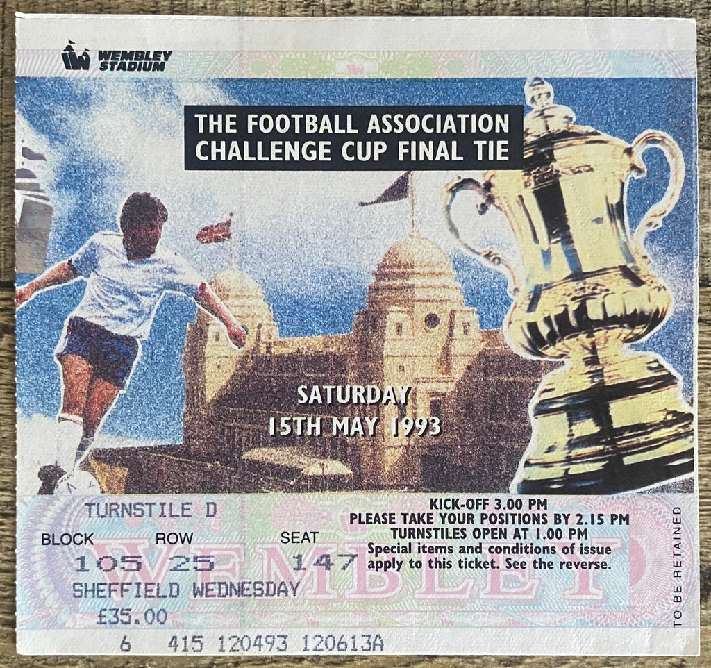 1993 ORIGINAL FA CUP FINAL TICKET ARSENAL V SHEFFIELD WEDNESDAY