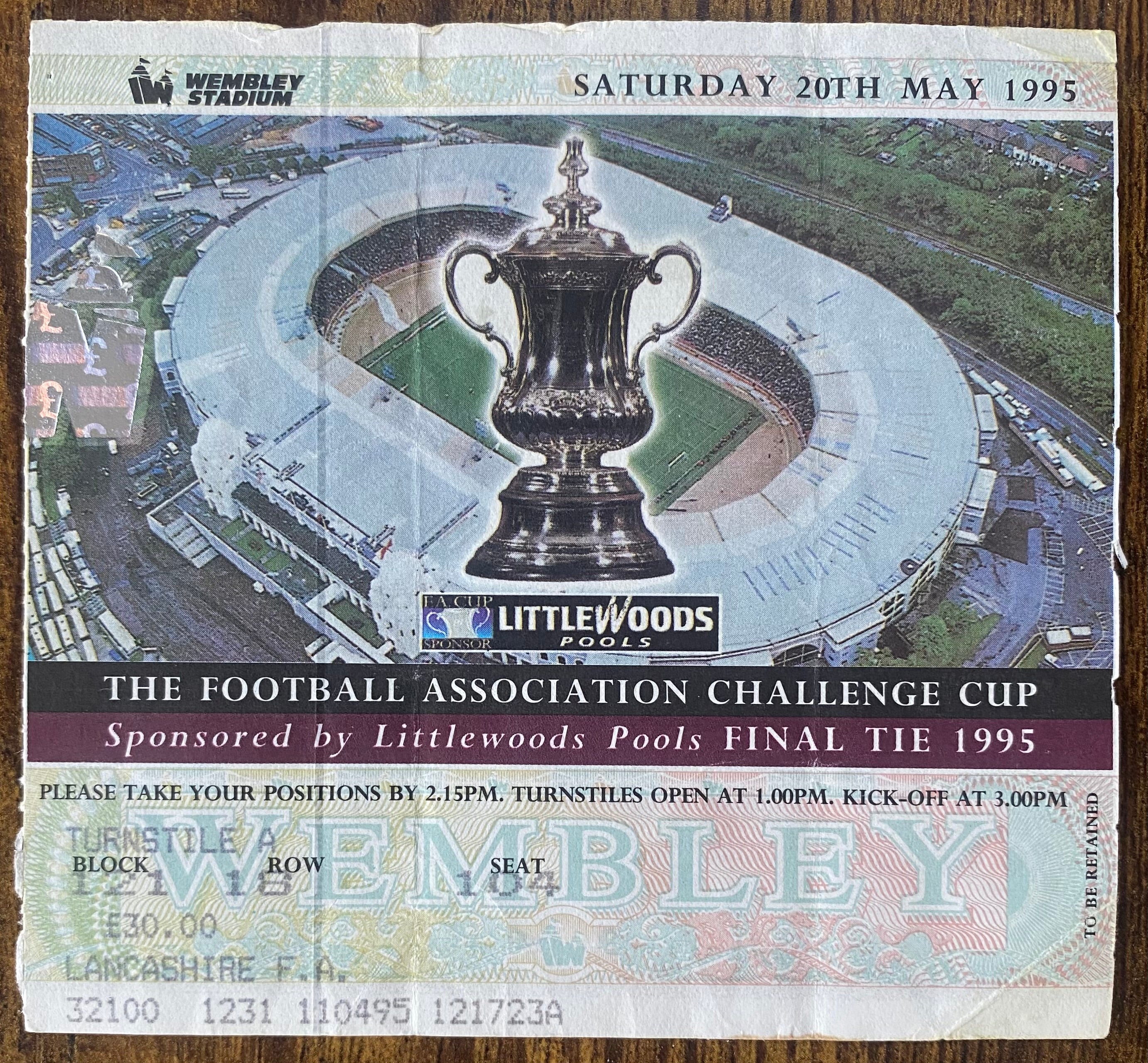 1995 ORIGINAL FA CUP FINAL TICKET MANCHESTER UNITED V EVERTON