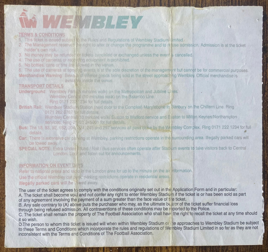 1995 ORIGINAL FA CUP FINAL TICKET MANCHESTER UNITED V EVERTON