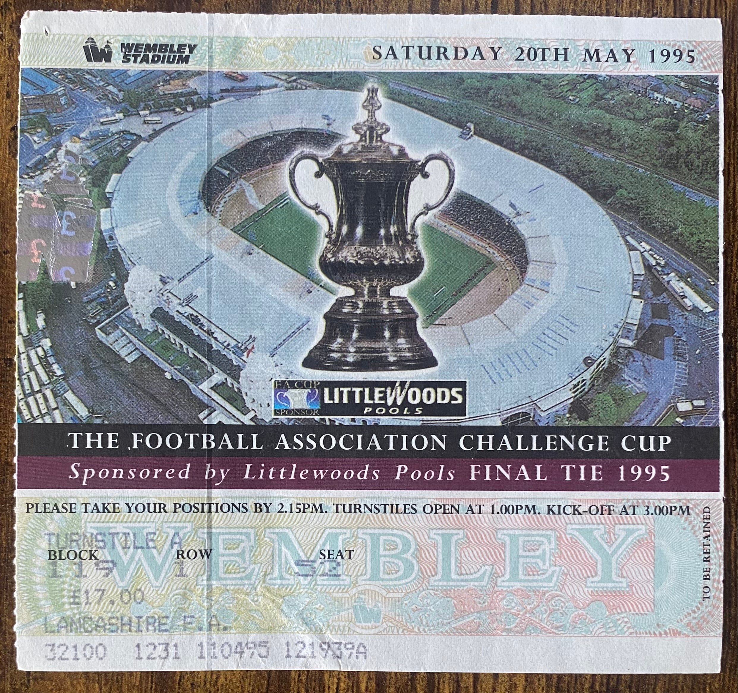 1995 ORIGINAL FA CUP FINAL TICKET MANCHESTER UNITED V EVERTON