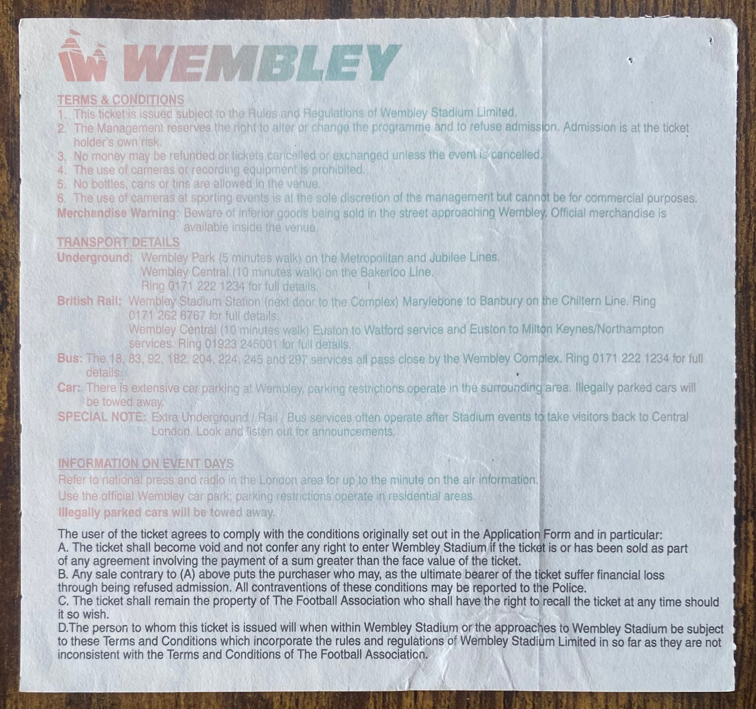1995 ORIGINAL FA CUP FINAL TICKET MANCHESTER UNITED V EVERTON