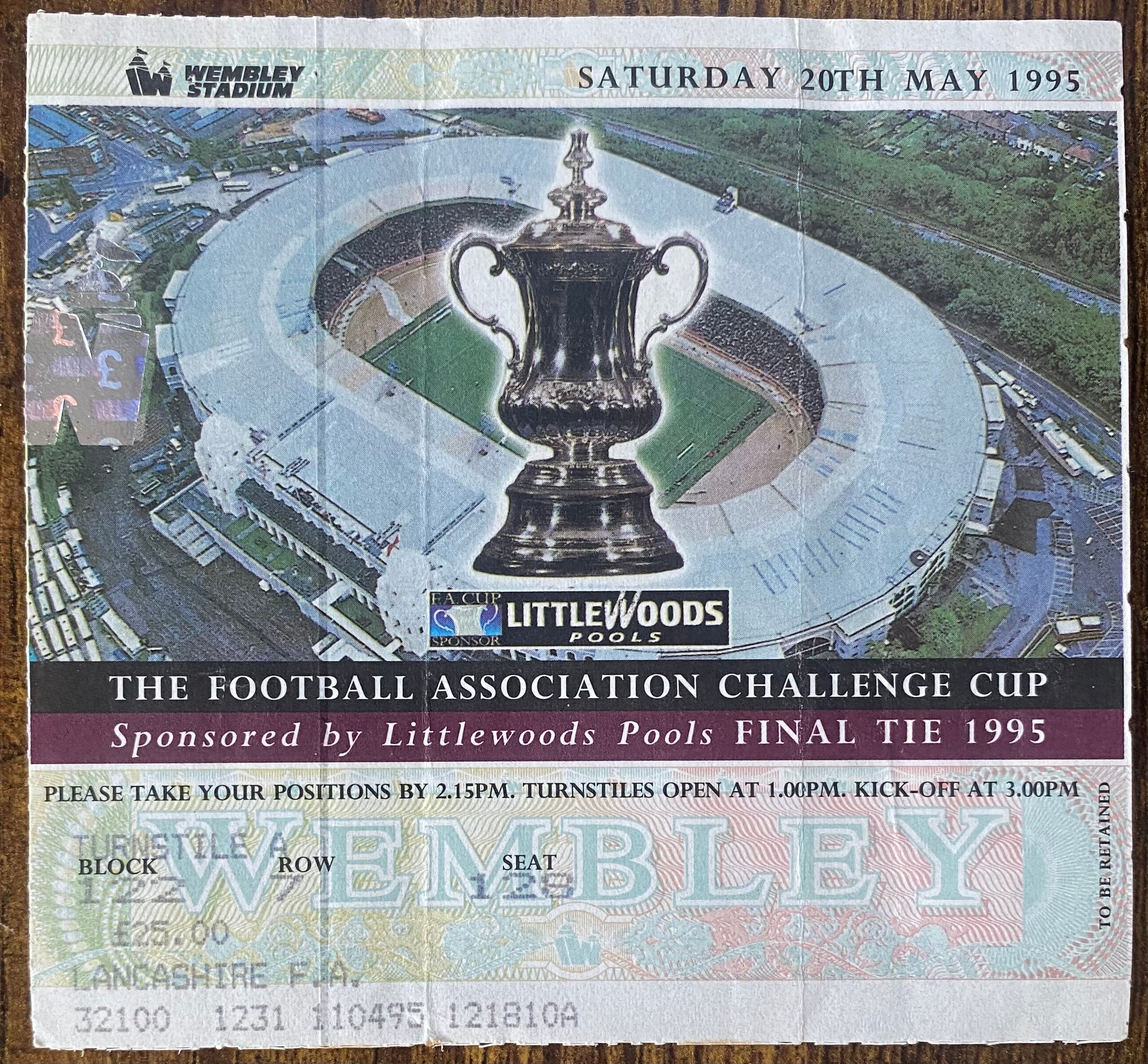 1995 ORIGINAL FA CUP FINAL TICKET MANCHESTER UNITED V EVERTON
