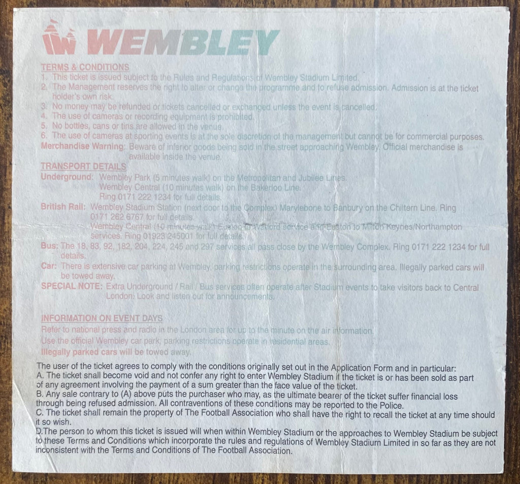 1995 ORIGINAL FA CUP FINAL TICKET MANCHESTER UNITED V EVERTON