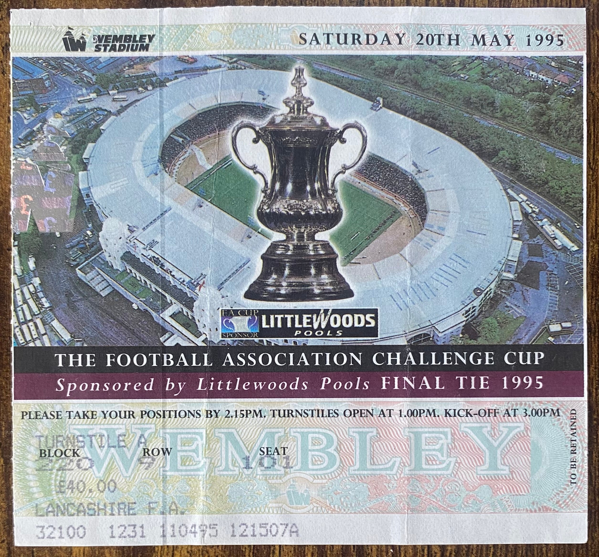 1995 ORIGINAL FA CUP FINAL TICKET MANCHESTER UNITED V EVERTON