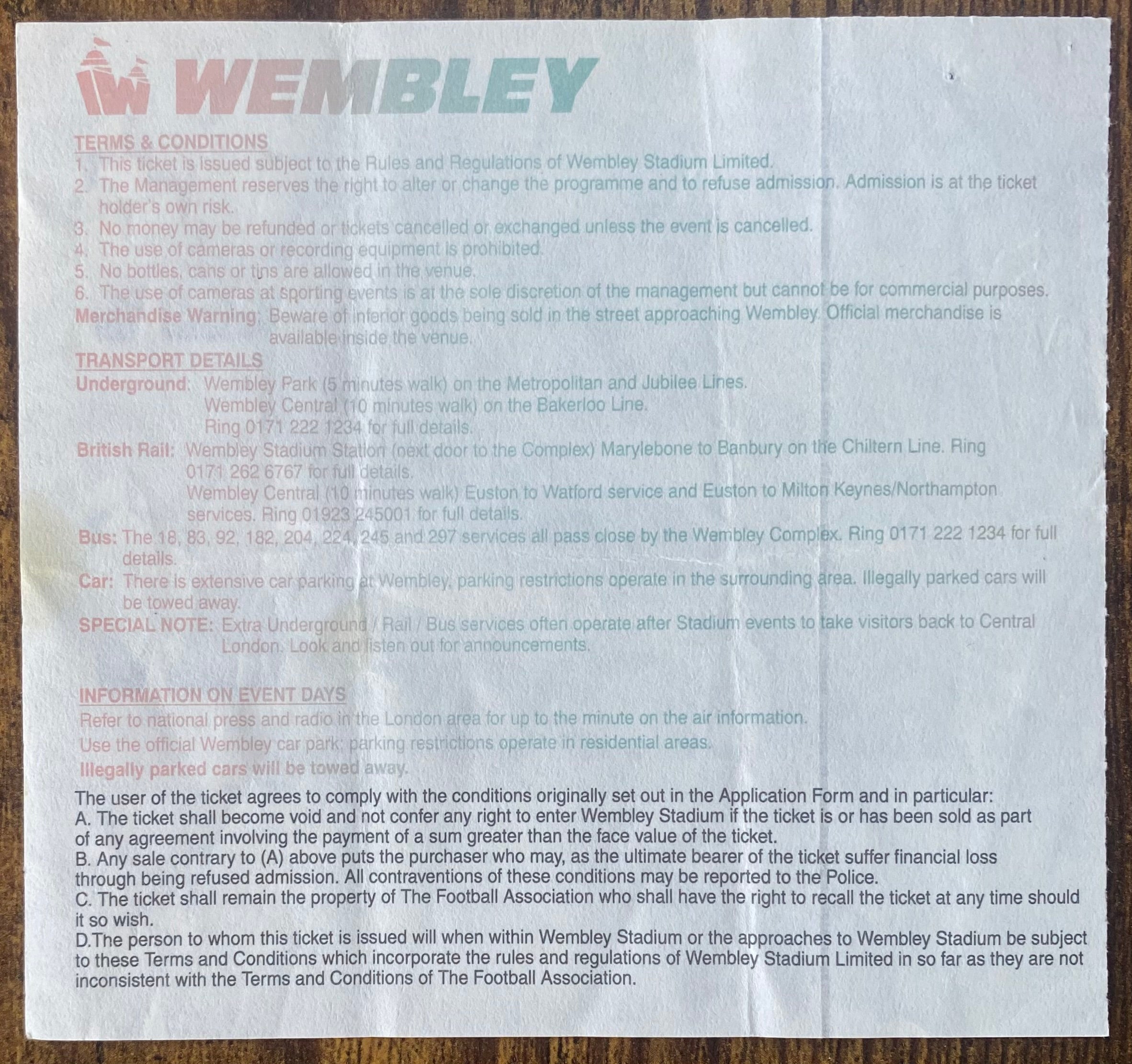 1995 ORIGINAL FA CUP FINAL TICKET MANCHESTER UNITED V EVERTON