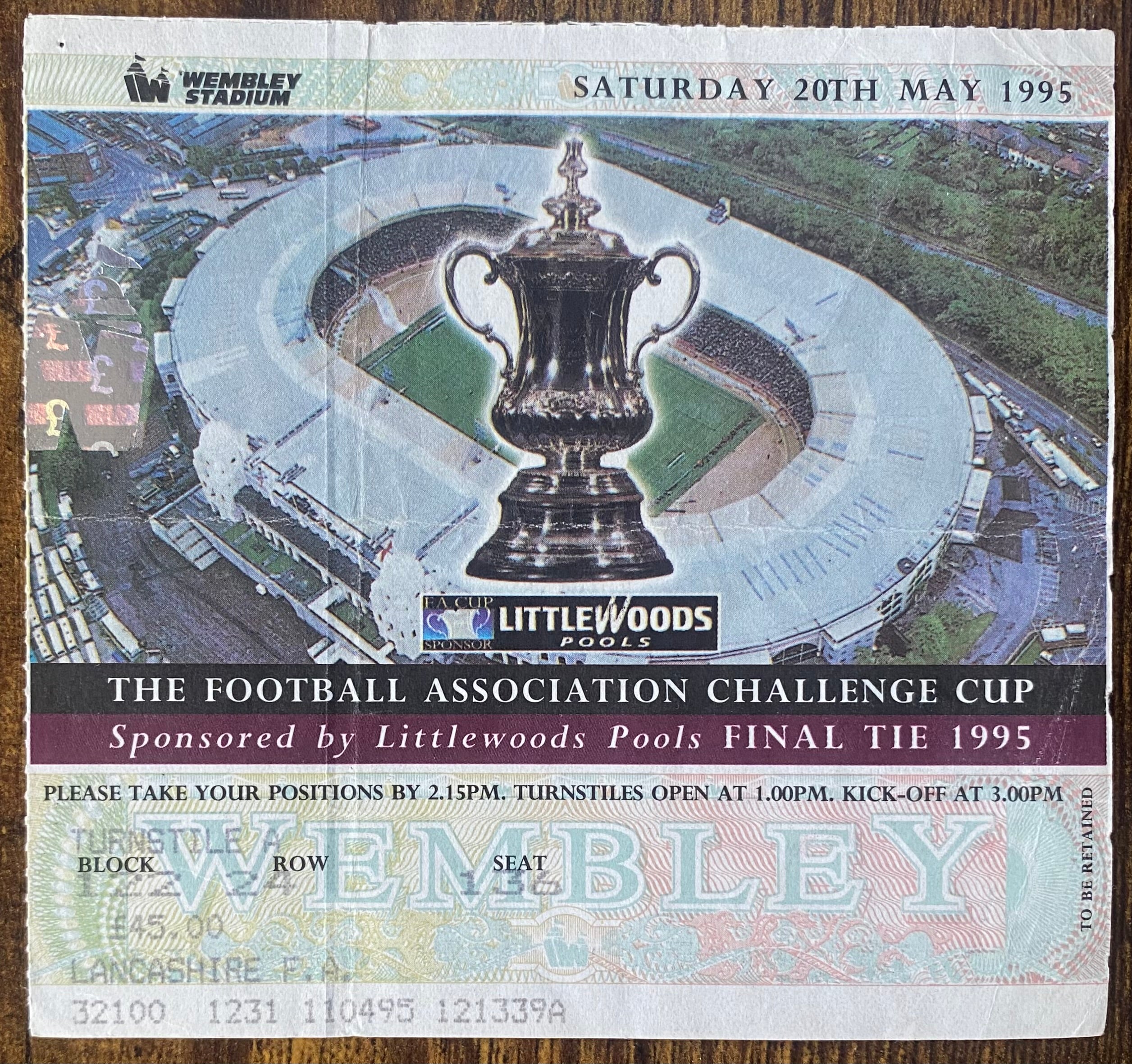 1995 ORIGINAL FA CUP FINAL TICKET MANCHESTER UNITED V EVERTON