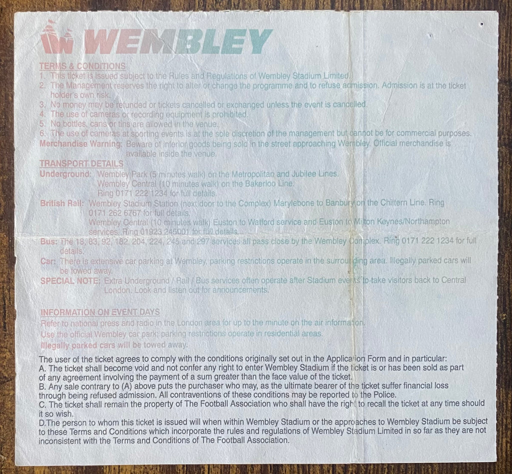 1995 ORIGINAL FA CUP FINAL TICKET MANCHESTER UNITED V EVERTON